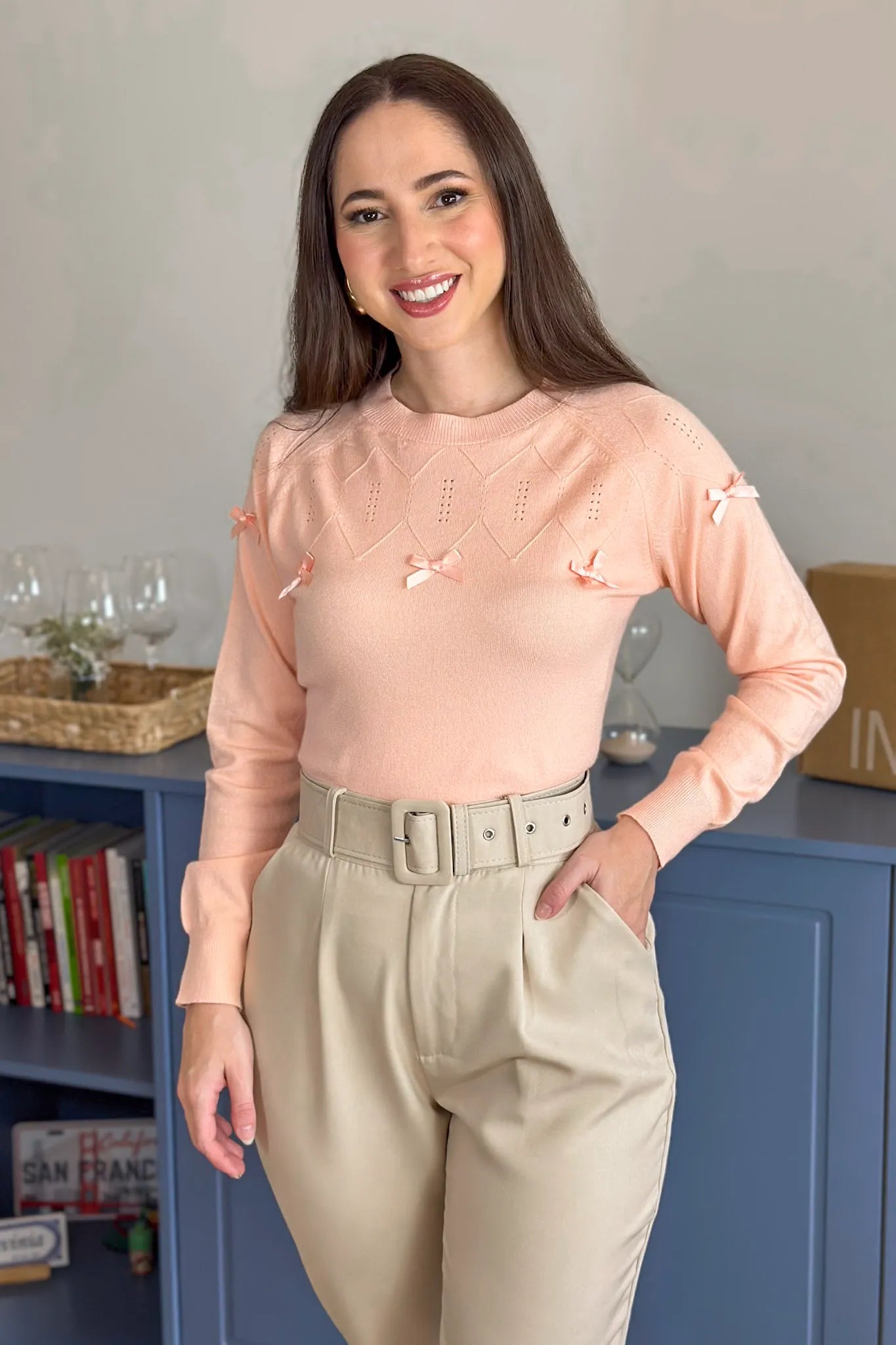 Blusa Manga Longa Em Tricot Cotton Ágata Rosa Claro