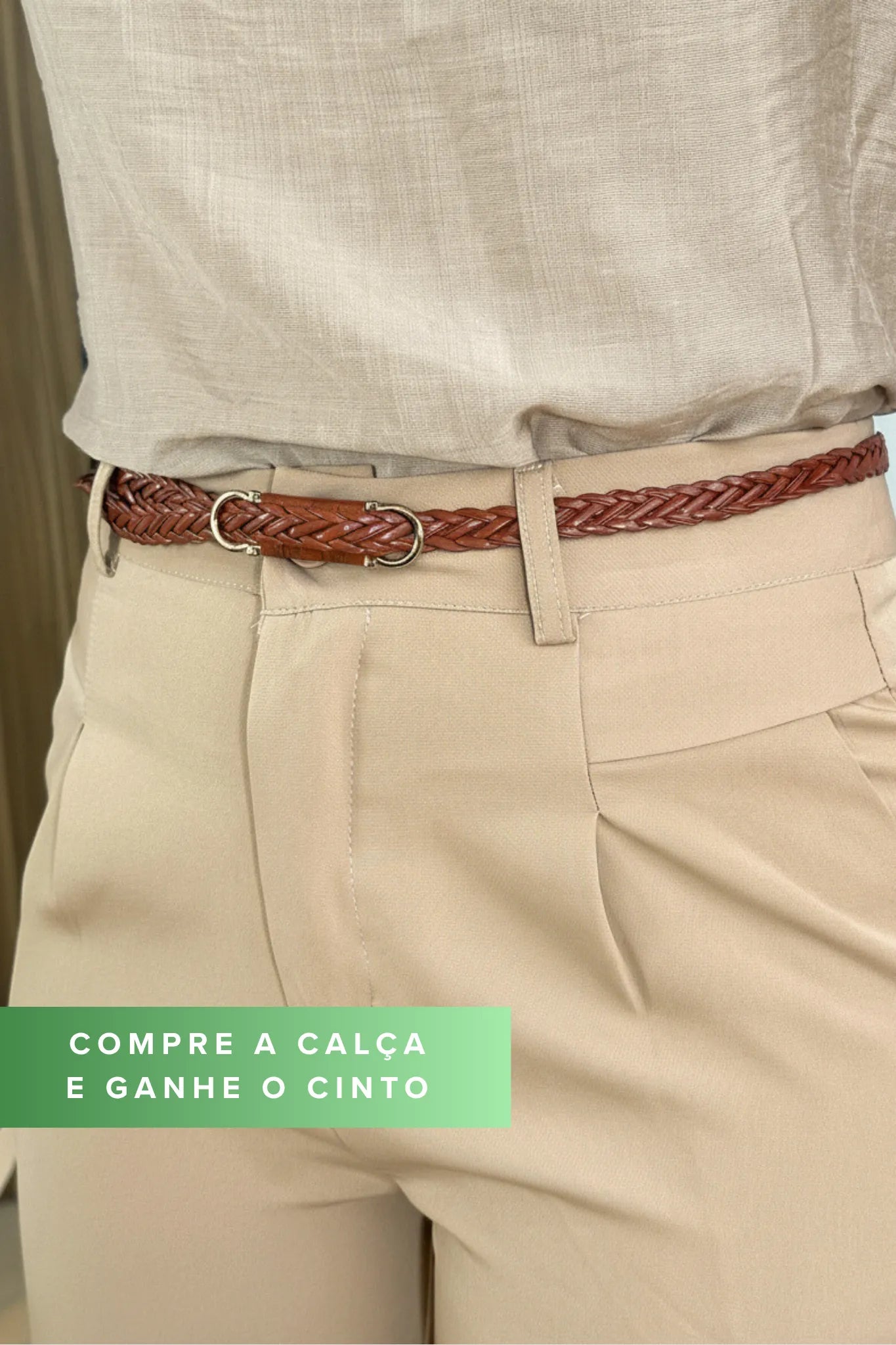 Calça Corte Reto Alfaiataria Detalhe Bolso Adriana Esteves Bege