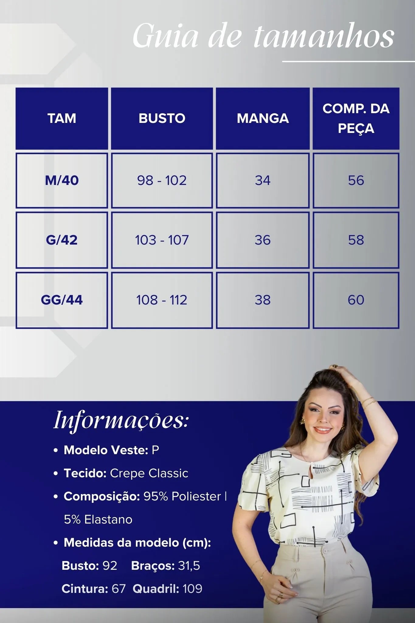 Blusa Manga Curta Colo Detalhe Botão Crepe Classic Samara Estampada Creme