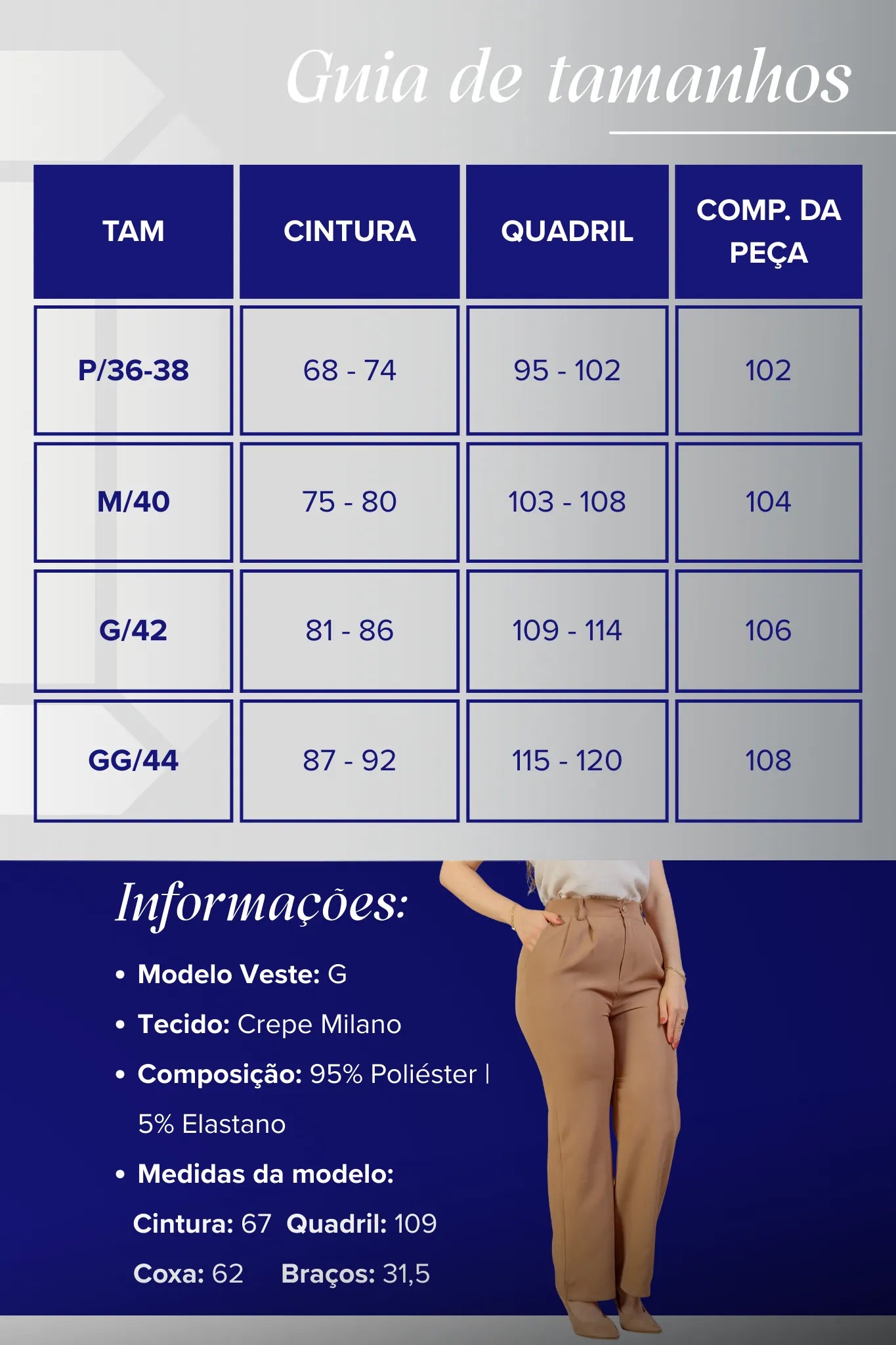Calça Pantalona Crepe Milano Detalhe Botão Encapado Elena Marrom