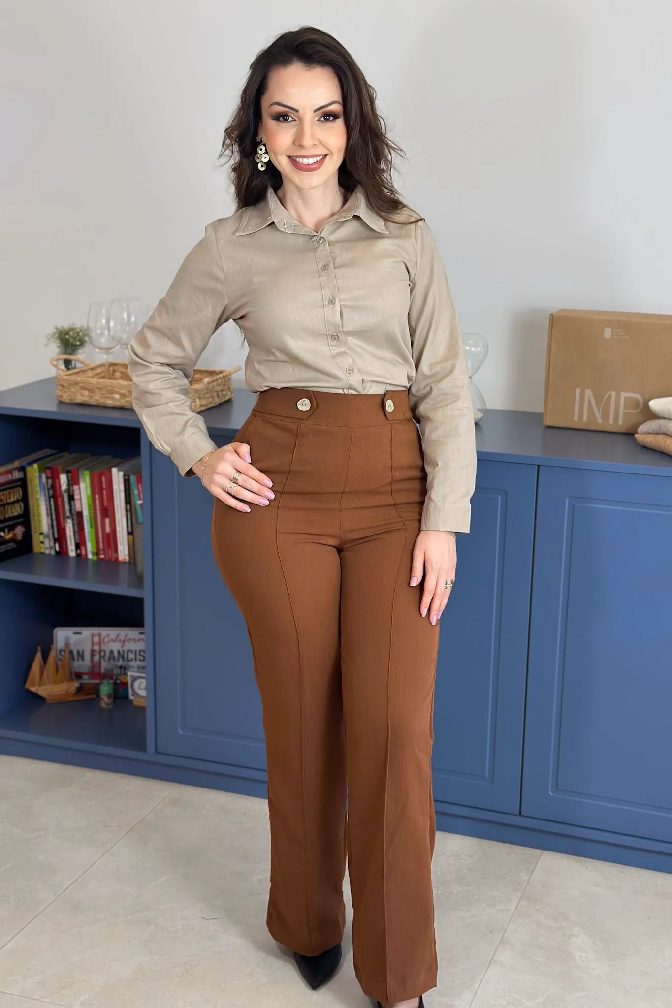 Camisa Manga Longa Cotton Premium Marisa Bege