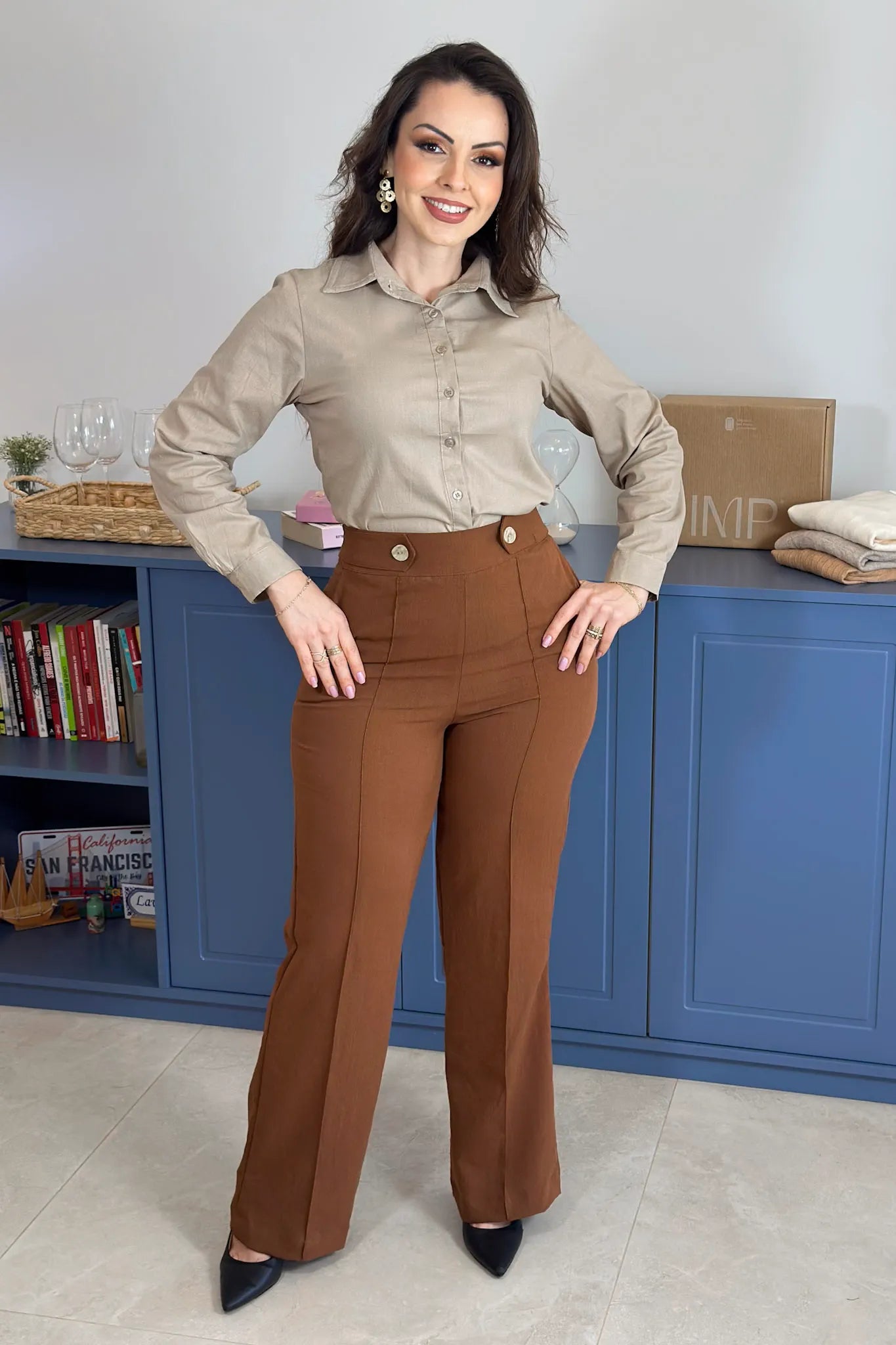 Camisa Manga Longa Cotton Premium Marisa Bege
