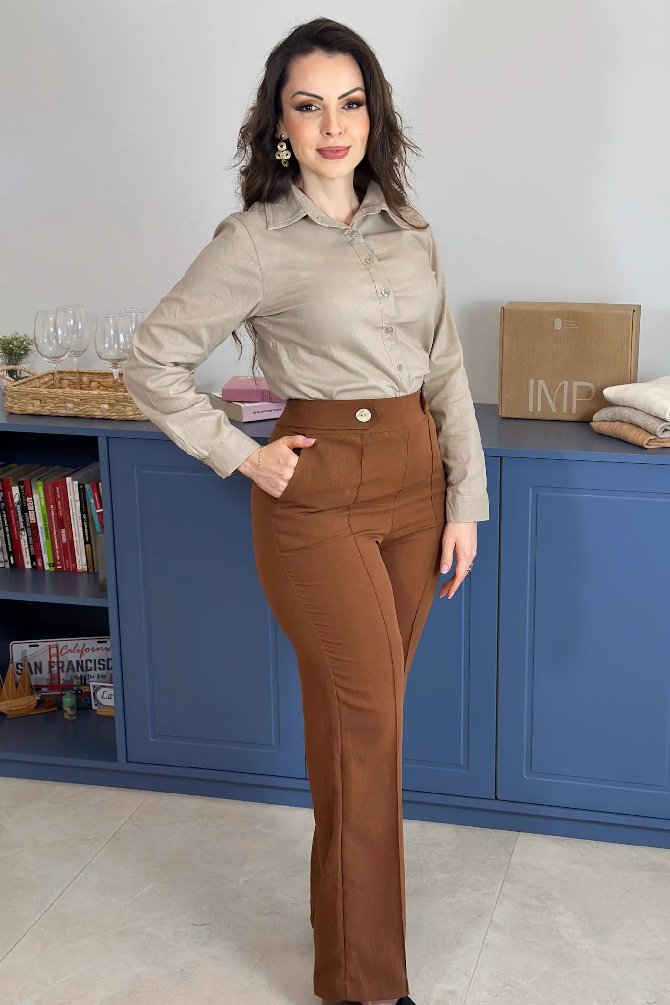Camisa Manga Longa Cotton Premium Marisa Bege