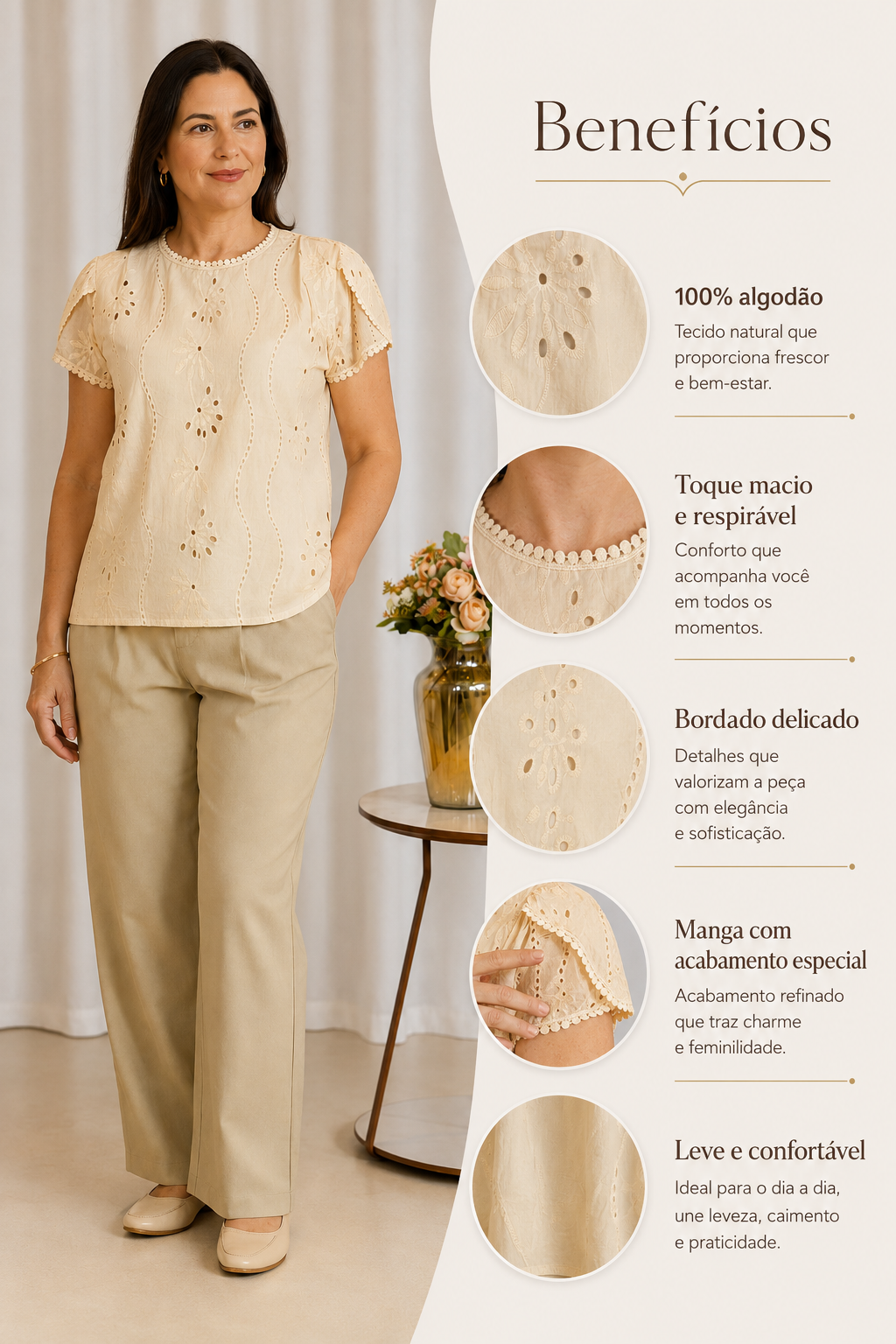 Blusa Laise com Manga Transpassada Valesca Creme