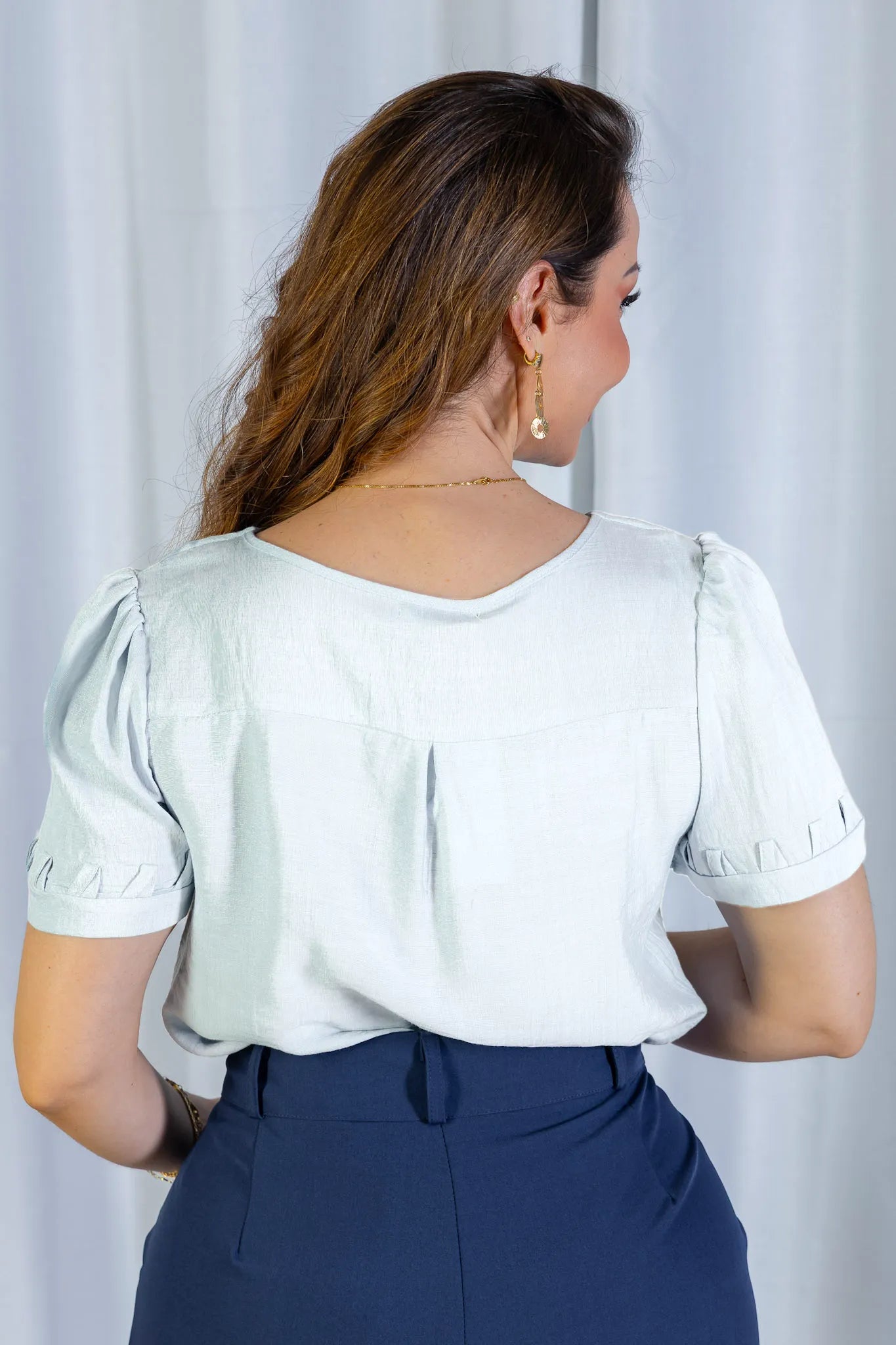Blusa Manga Curta Decote "V" Visco Nature Gal Costa Branca