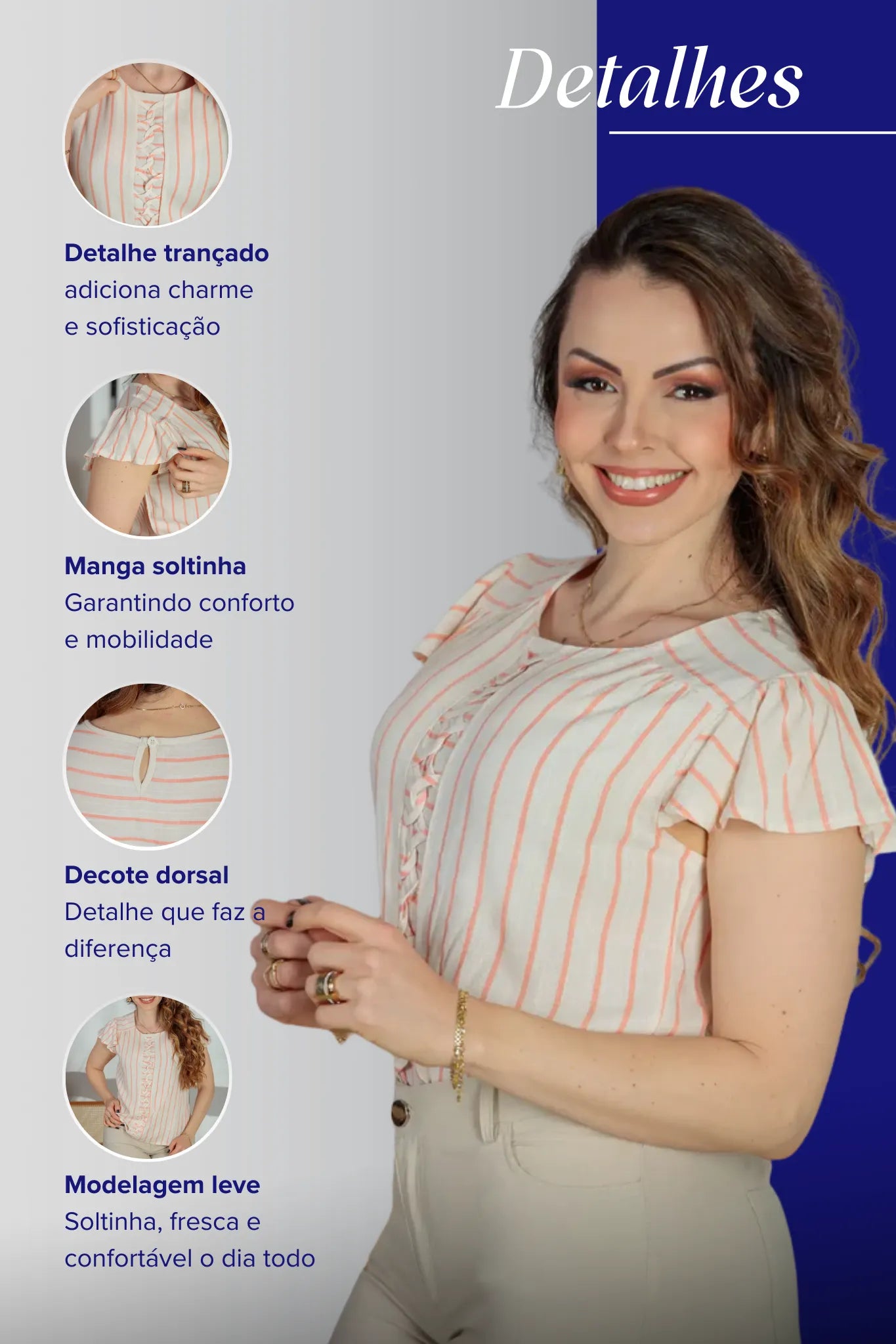 Blusa Babados Manga Detalhe Trançado Em Visco-linho Jenifer Coral