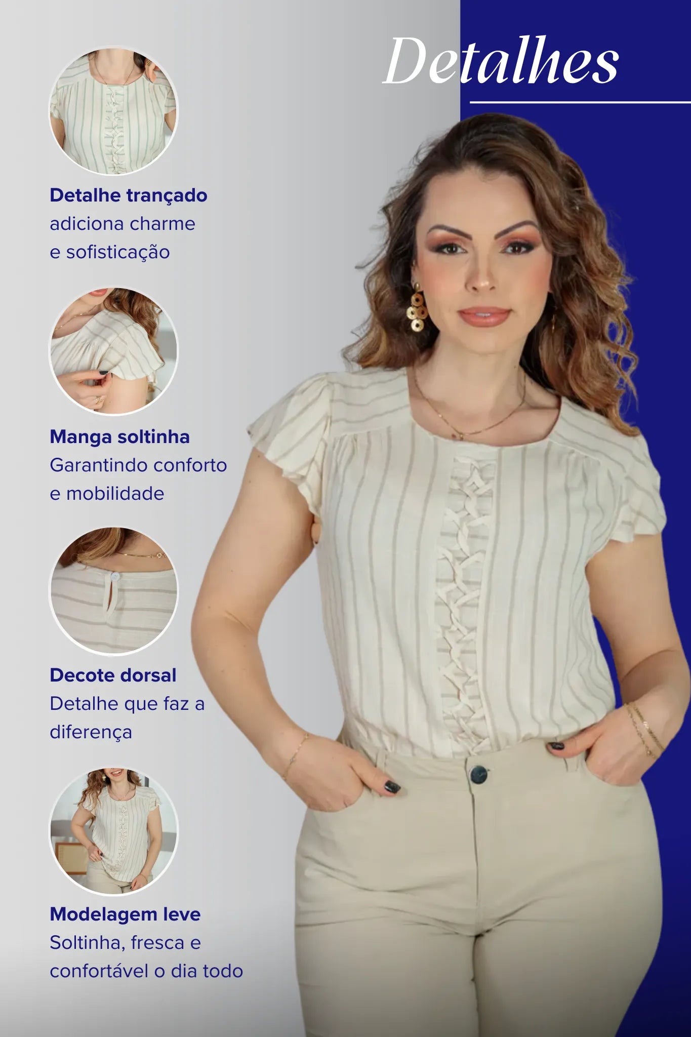 Blusa Babados Manga Detalhe Trançado Em Visco-linho Jenifer Bege