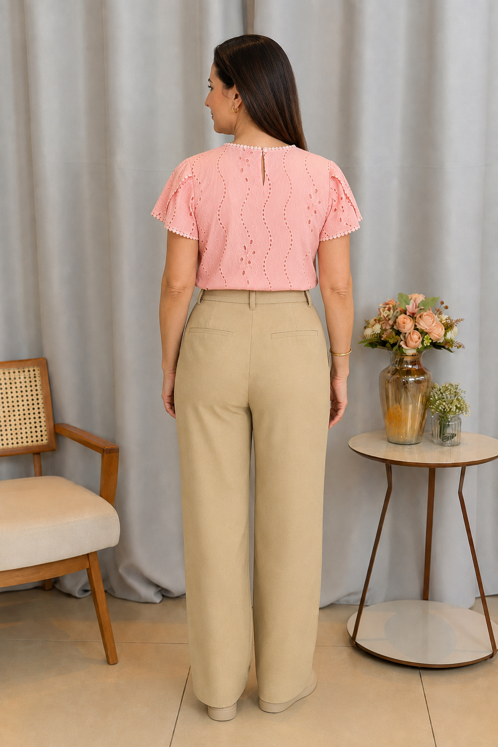 Blusa Laise com Manga Transpassada Valesca Rosa