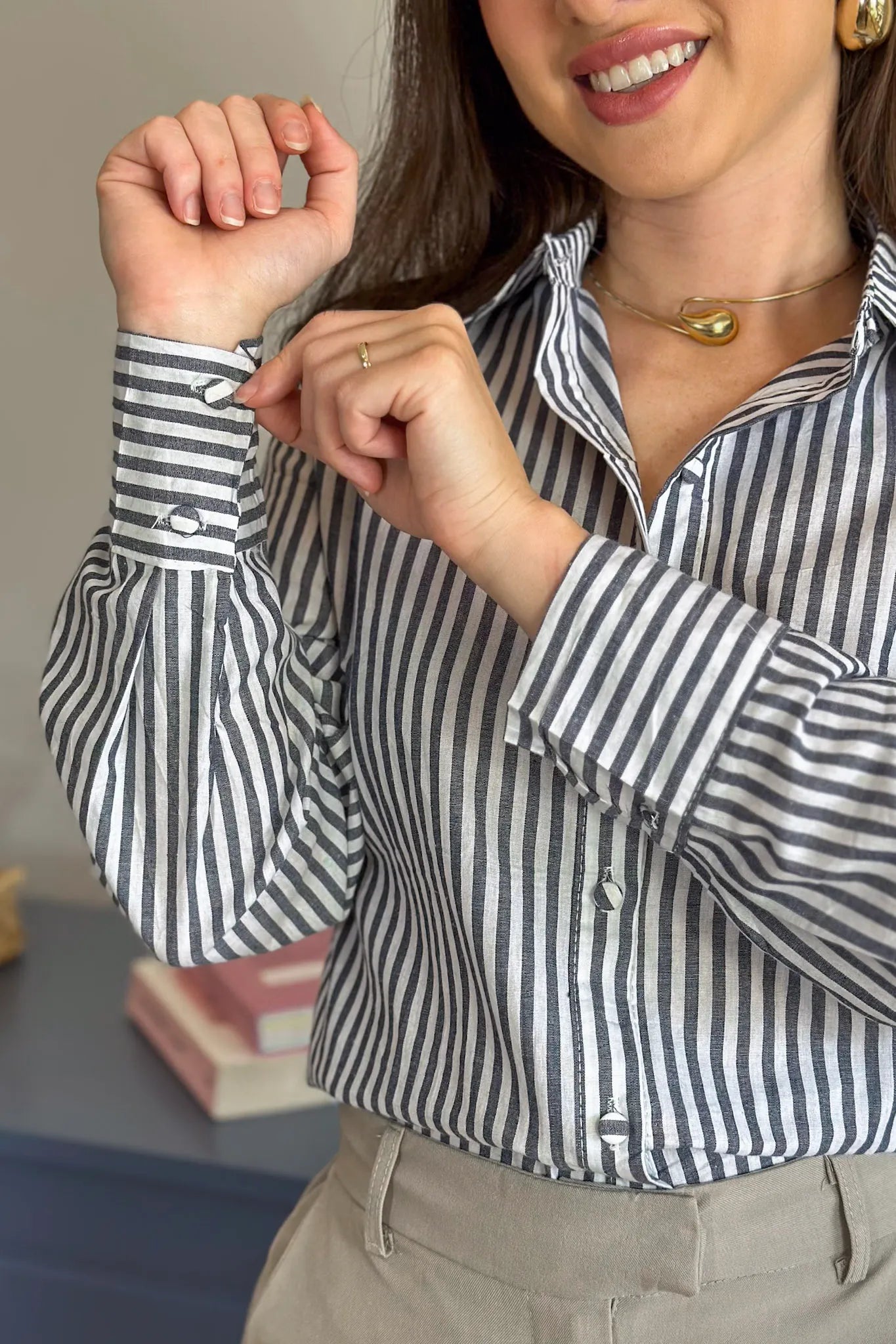 Camisa Manga Longa Classic Listrada Franciele Azul