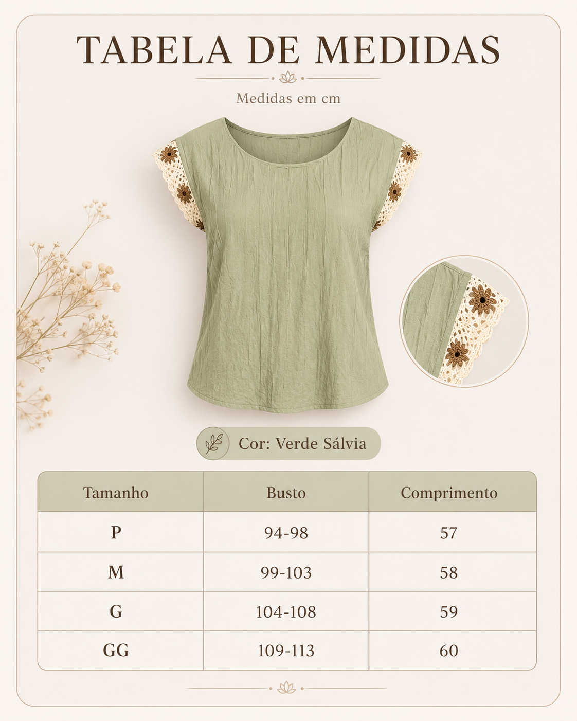 Blusa Em Visco Linho Manga Muscle Bordada Elen Verde