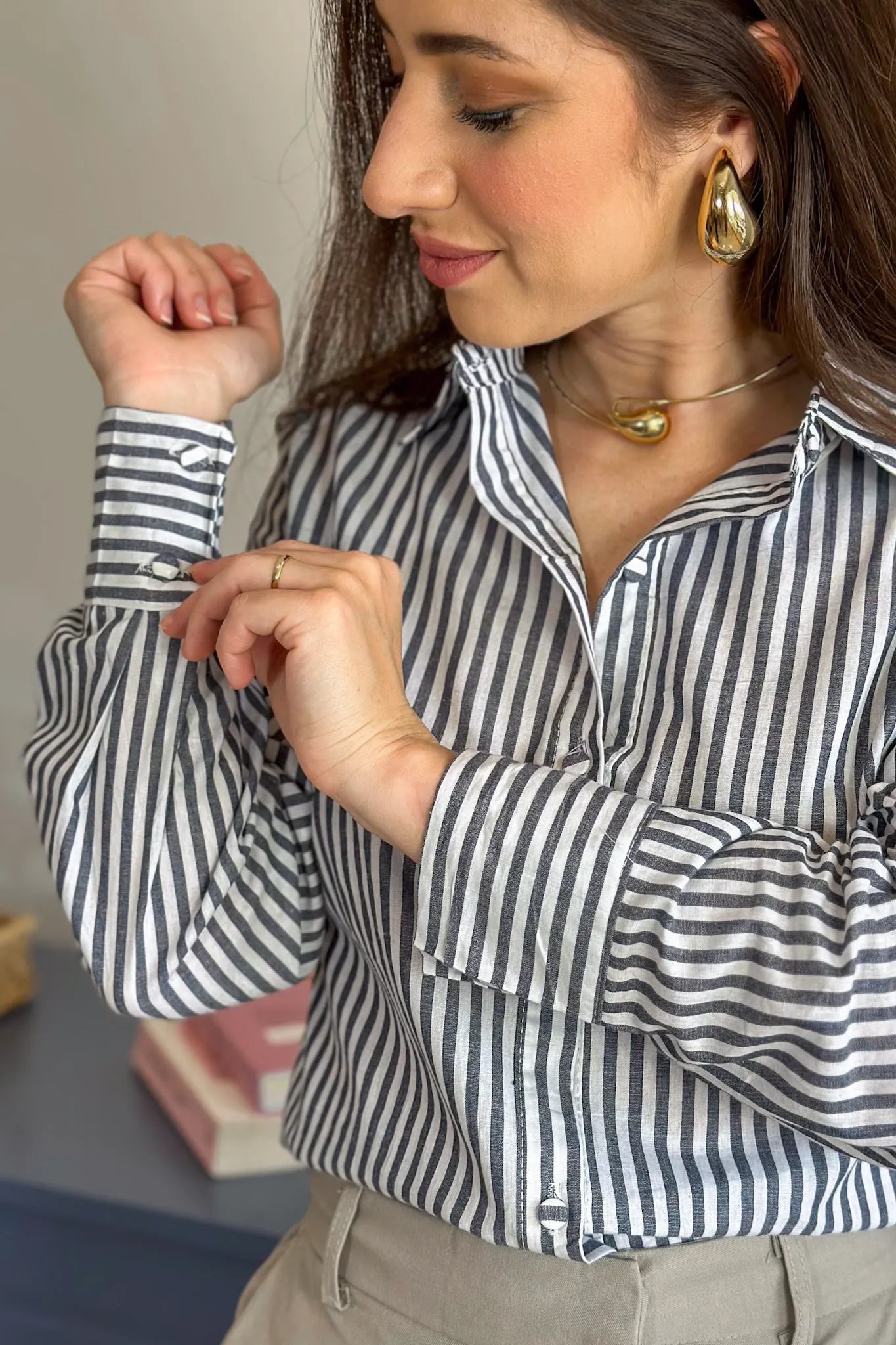 Camisa Manga Longa Classic Listrada Franciele Azul