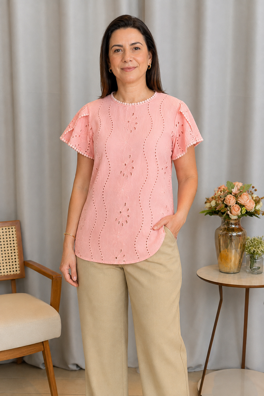 Blusa Laise com Manga Transpassada Valesca Rosa