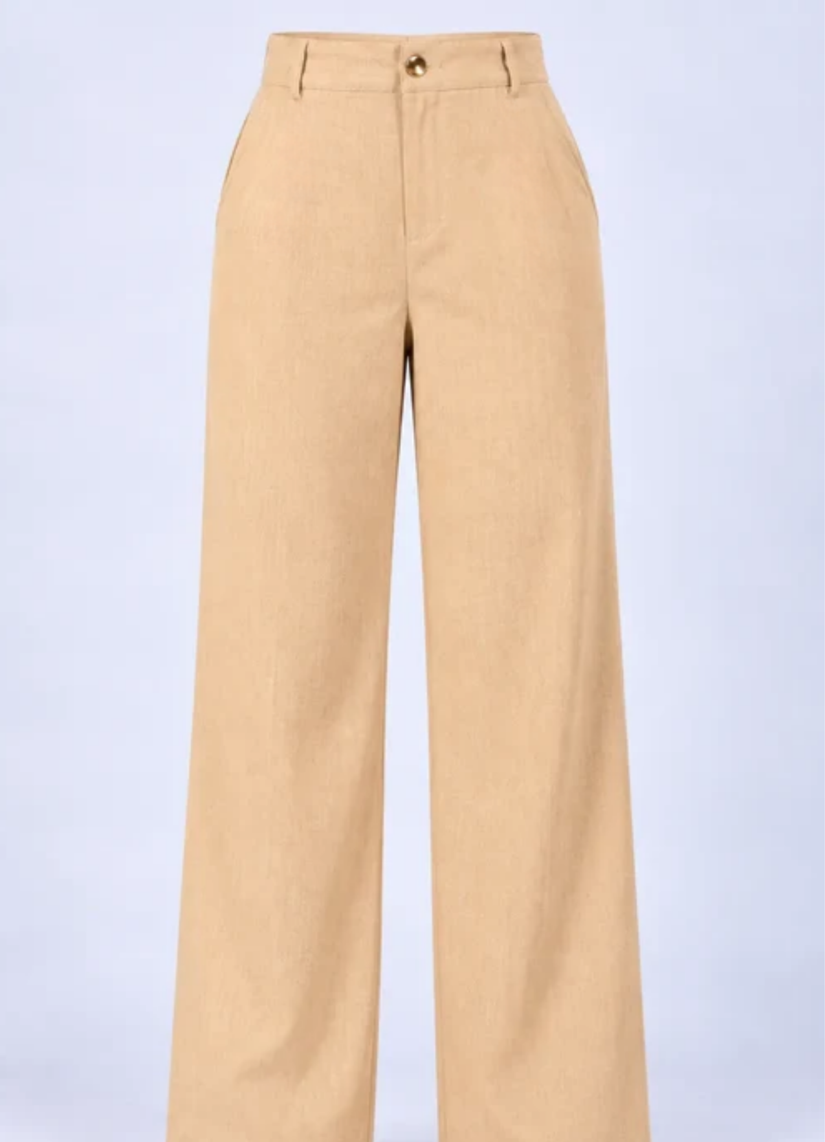 Calça em Crepe Confort com Botão Dourado Penélope Bege