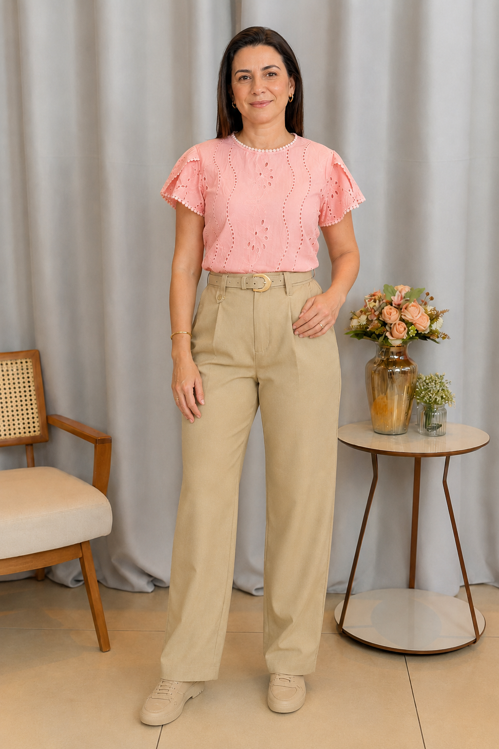 Blusa Laise com Manga Transpassada Valesca Rosa