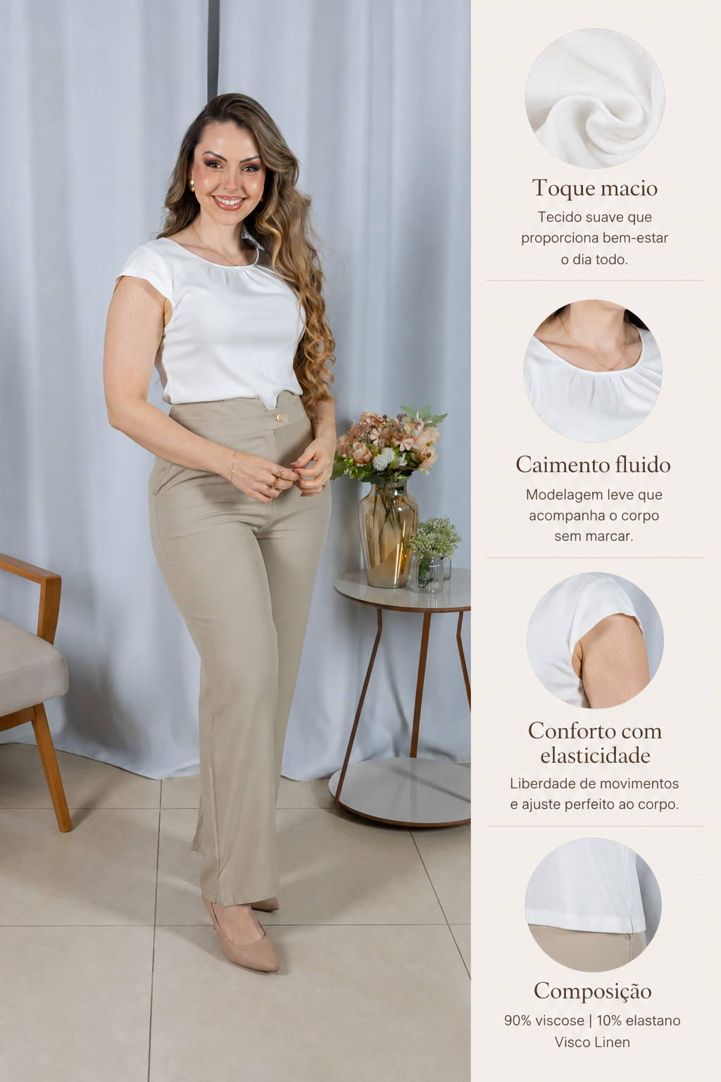 Blusa Visco Linen Muscle com Pregas no Decote Alana Branca