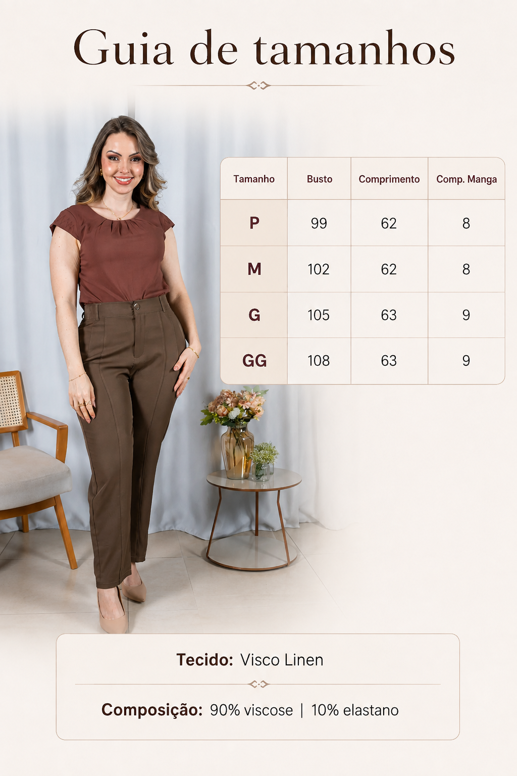 Blusa Visco Linen Muscle com Pregas no Decote Alana Marrom