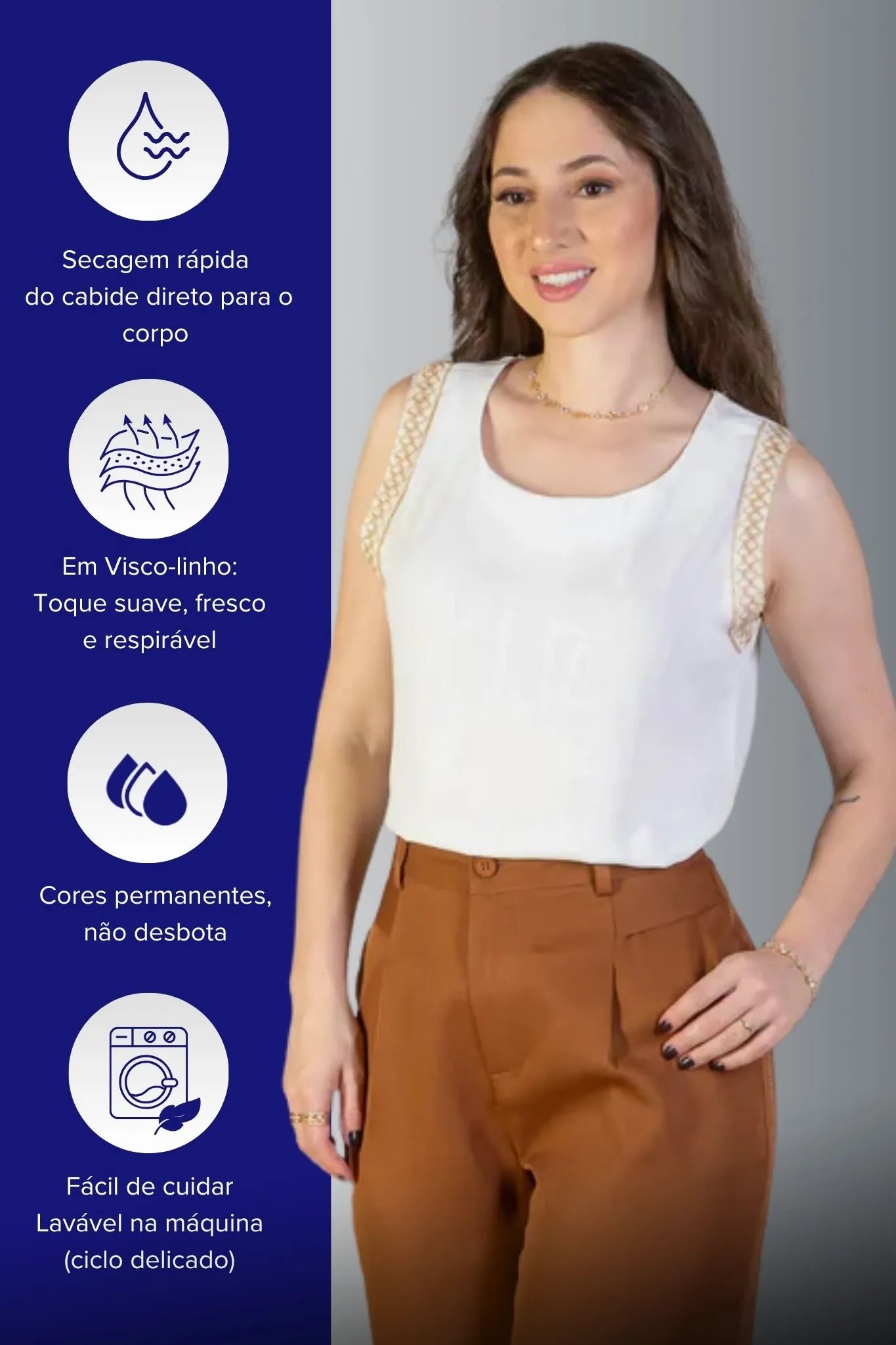 Blusa Regata Detalhe Bordado Visco-linho Ana Maria Braga Branca