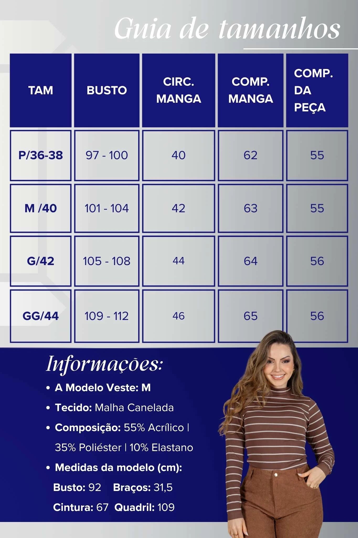 Blusa Manga Longa com Gola Alta em Malha Canelada Andressa Marrom