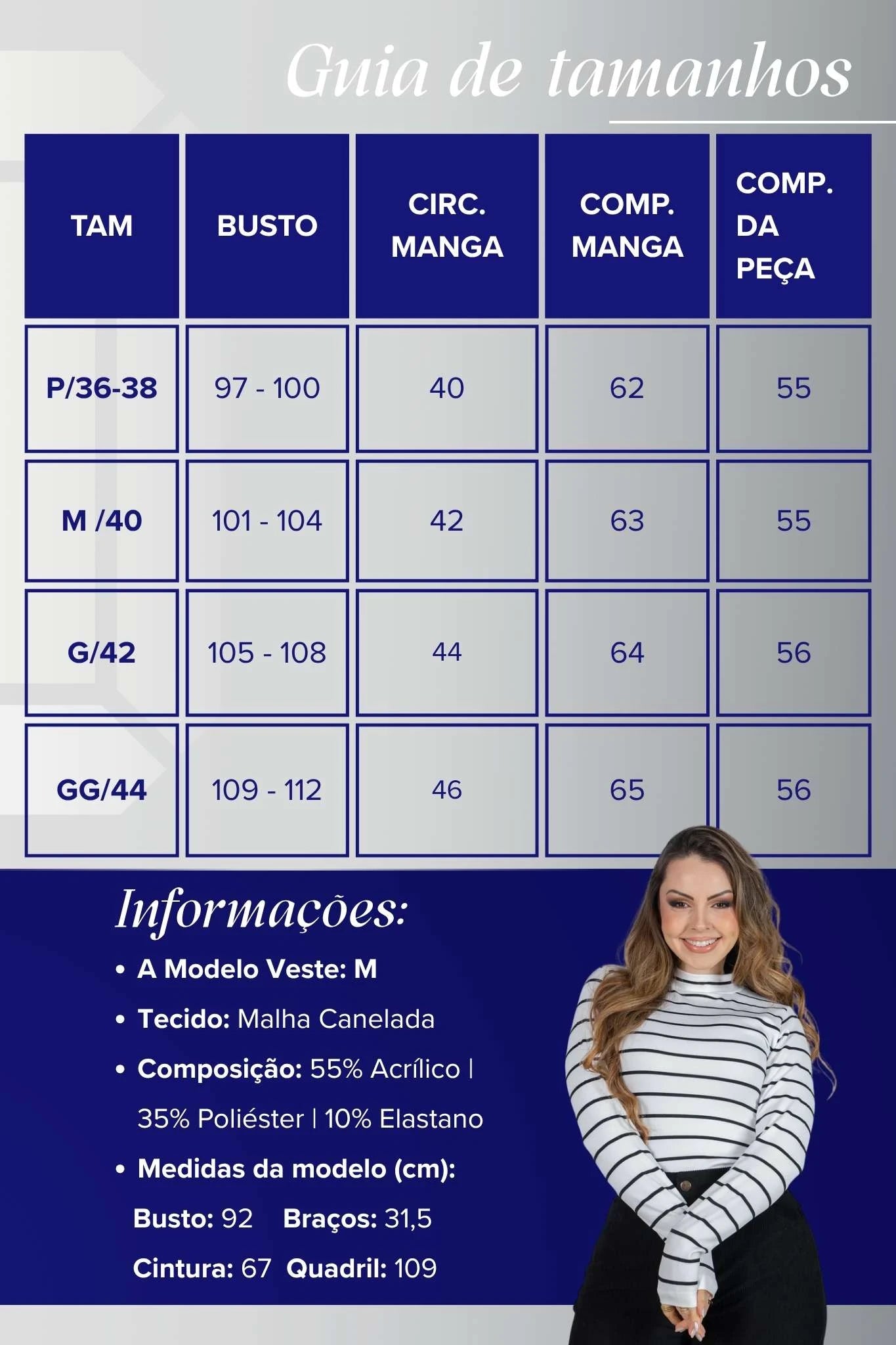 Blusa Manga Longa com Gola Alta em Malha Canelada Andressa Branca