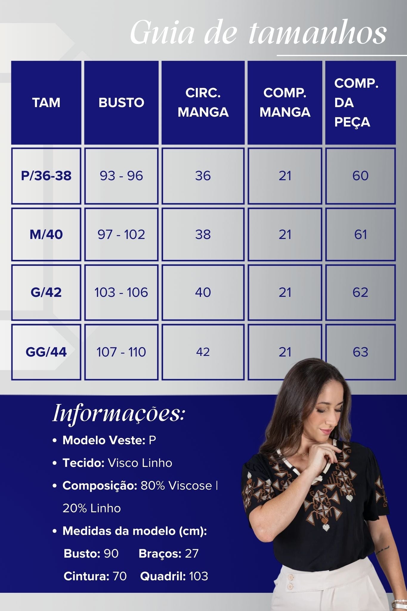 Blusa Manga Curta Decote em "V" Visco-Linho com Detalhes Bordados Colo Angélica Preta