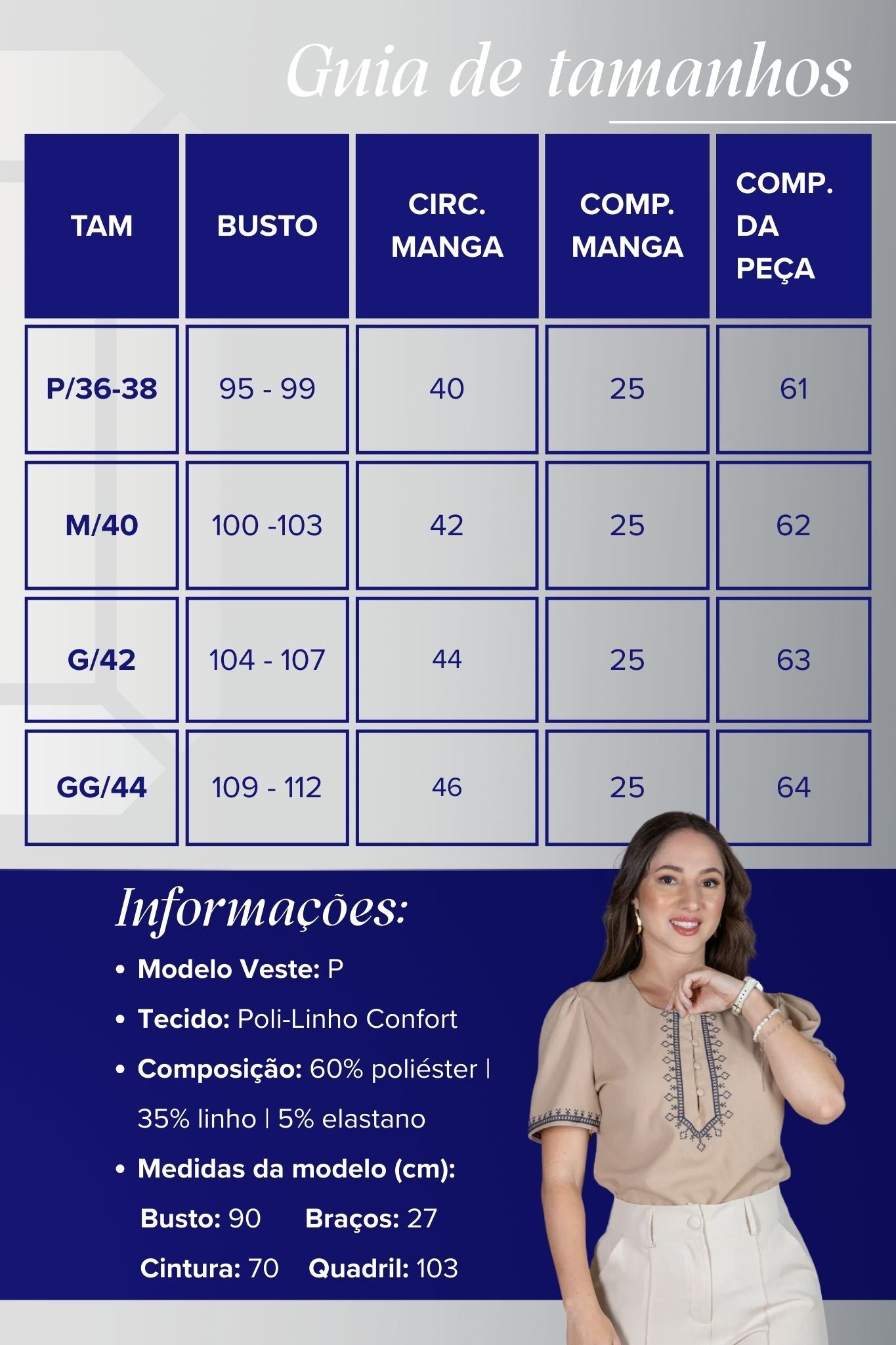 Blusa Manga Curta Poli-Linho Confort Detalhes Bordados e Botões Antônia Marrom