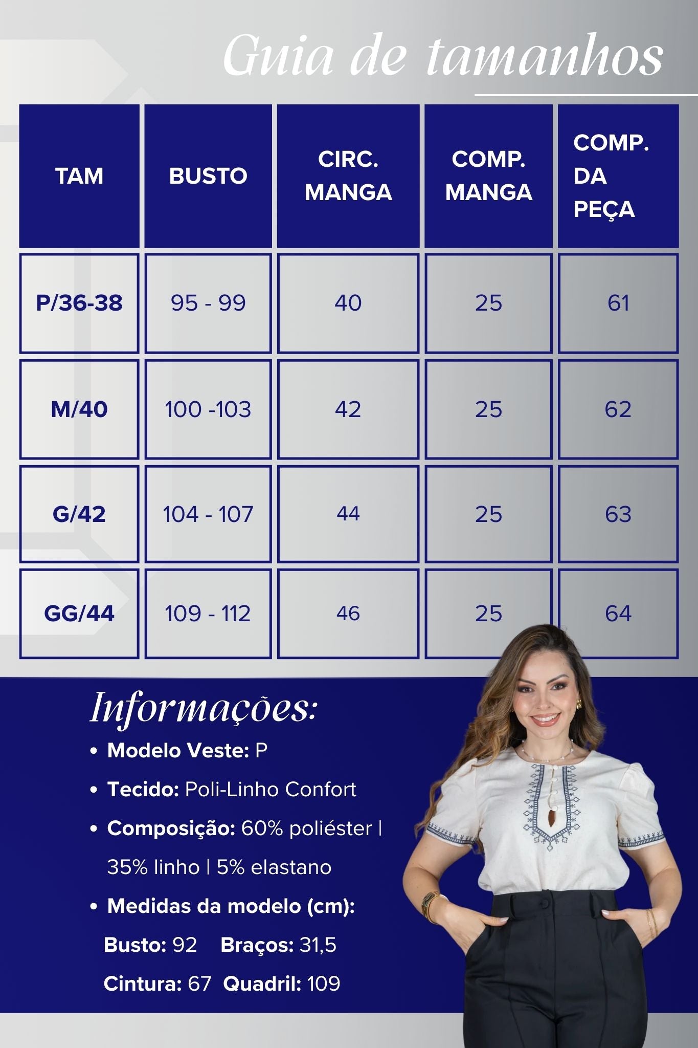 Blusa Manga Curta Poli-Linho Confort Detalhes Bordados e Botões Antônia Creme