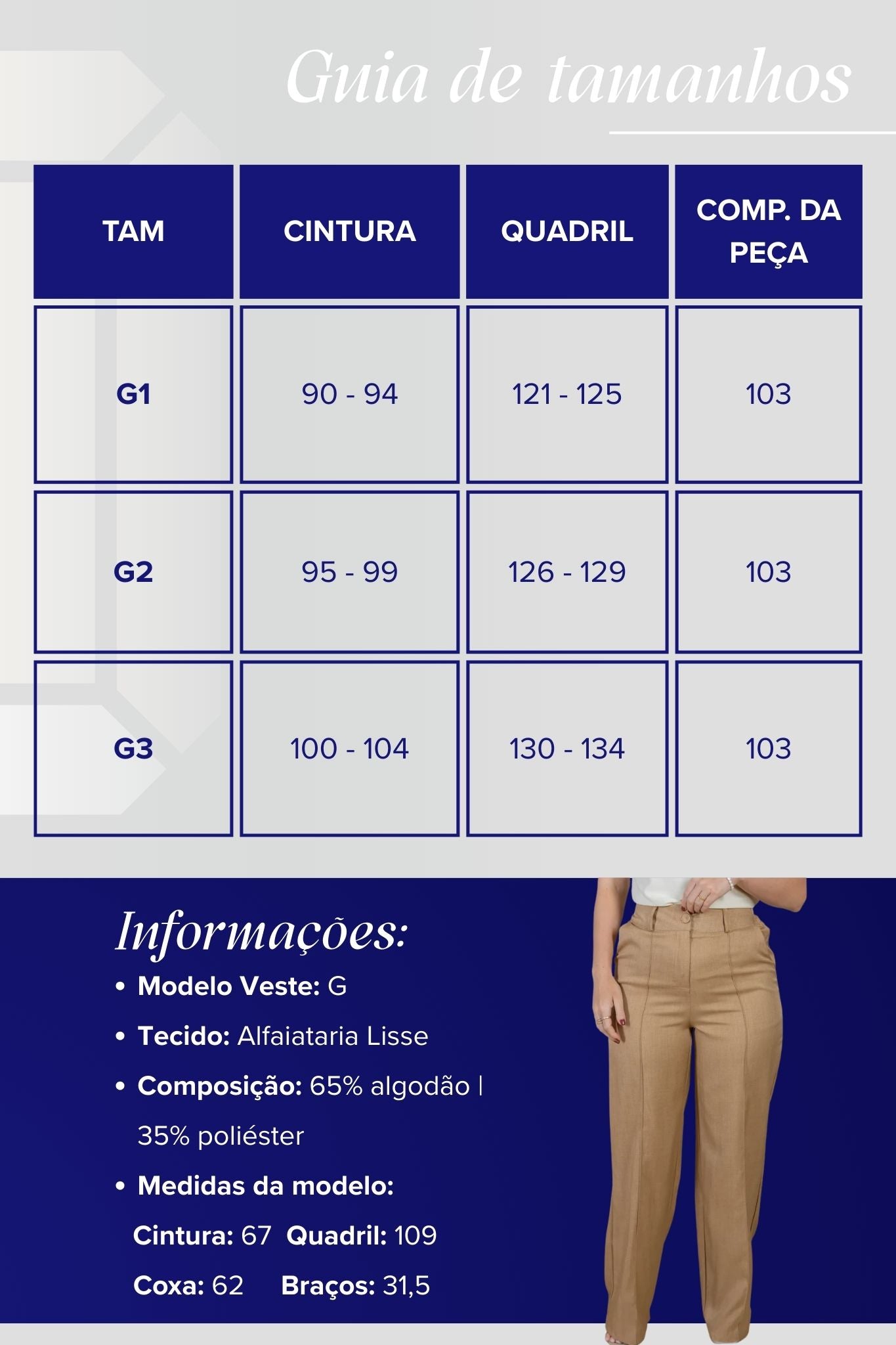 Calça Corte Reto Cotton Alfaiataria Lisse Detalhe em Friso Ariane Bege
