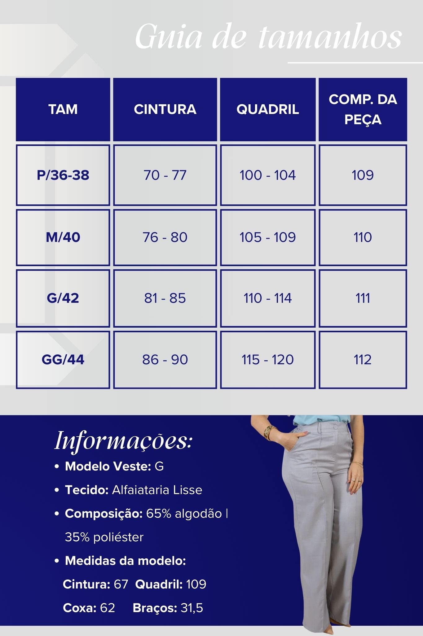 Calça Corte Reto Cotton Alfaiataria Lisse Detalhe em Friso Ariane Cinza