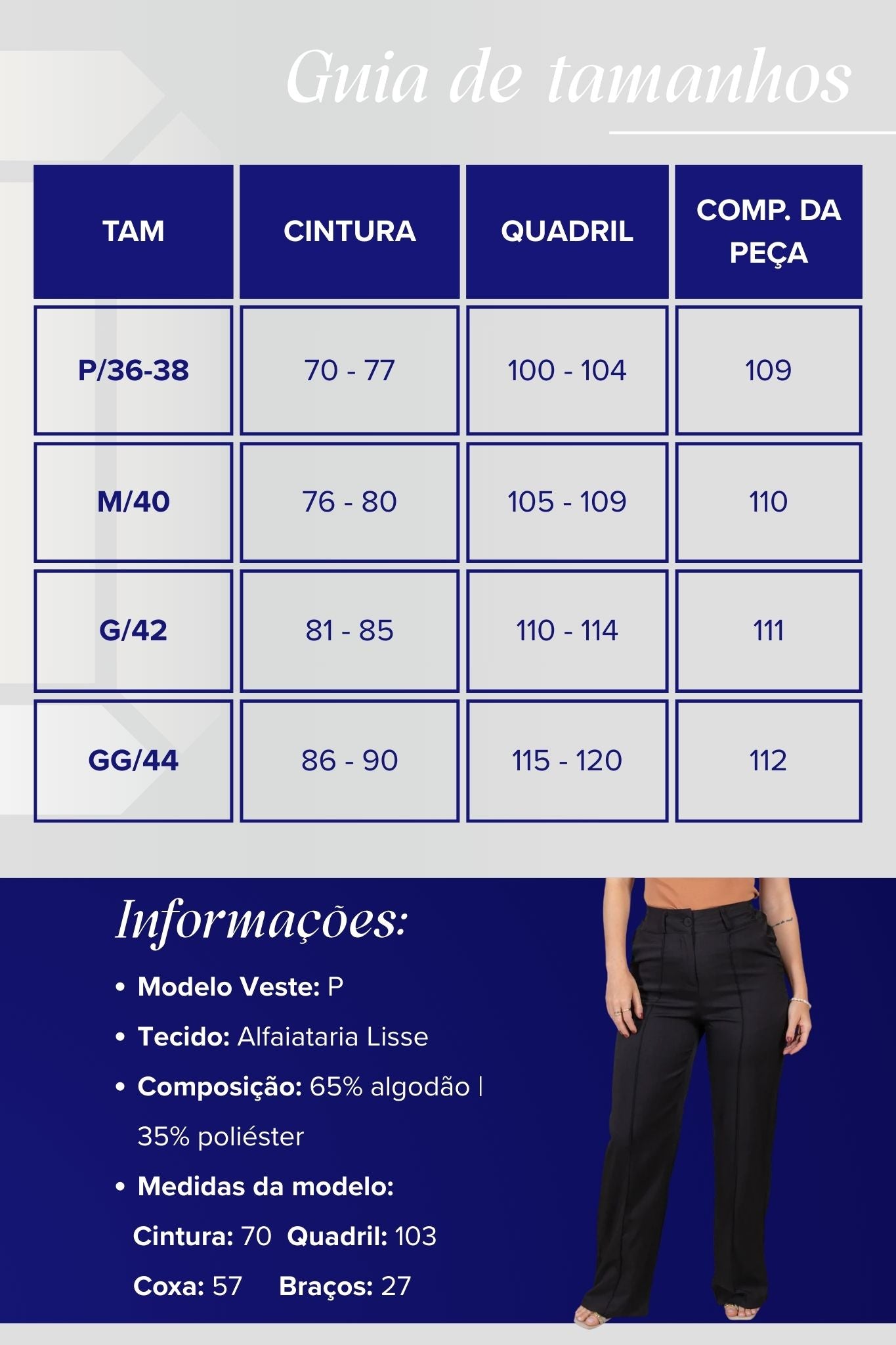Calça Corte Reto Cotton Alfaiataria Lisse Detalhe em Friso Ariane Preta