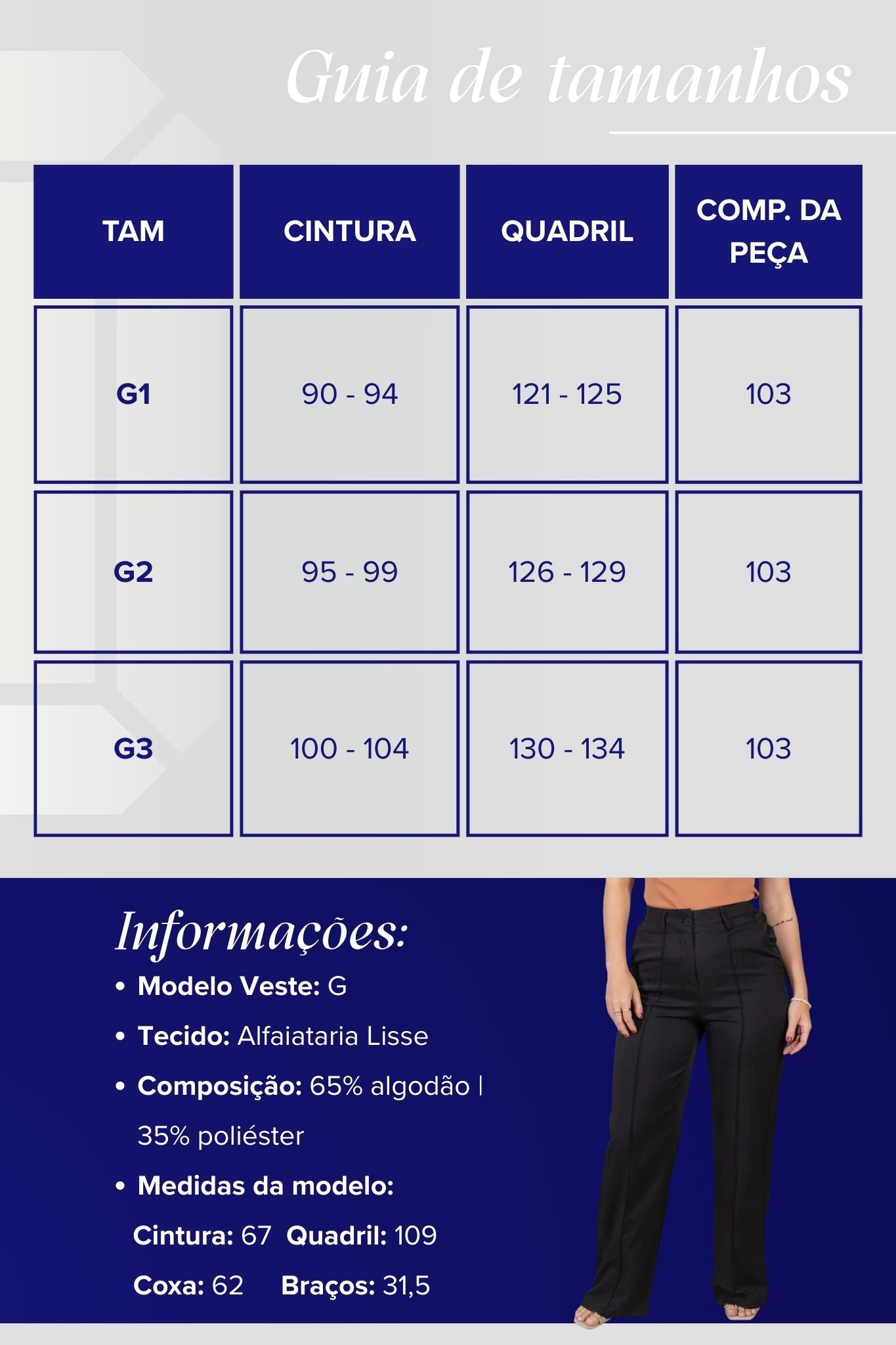 Calça Corte Reto Cotton Alfaiataria Lisse Detalhe em Friso Ariane Preta