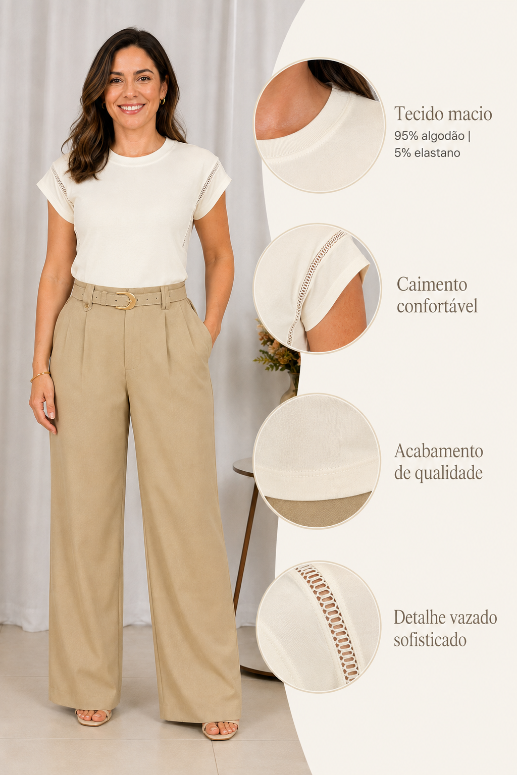 Blusa Cotton Lycra Muscle com Detalhe em Entremeio Betina Branca