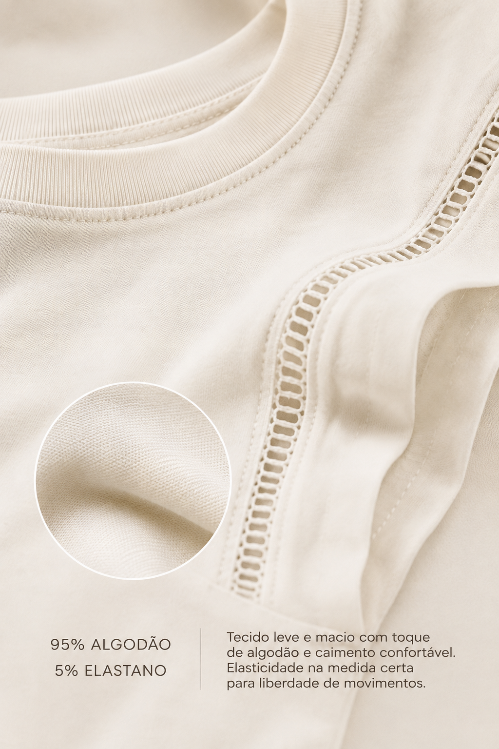 Blusa Cotton Lycra Muscle com Detalhe em Entremeio Betina Branca