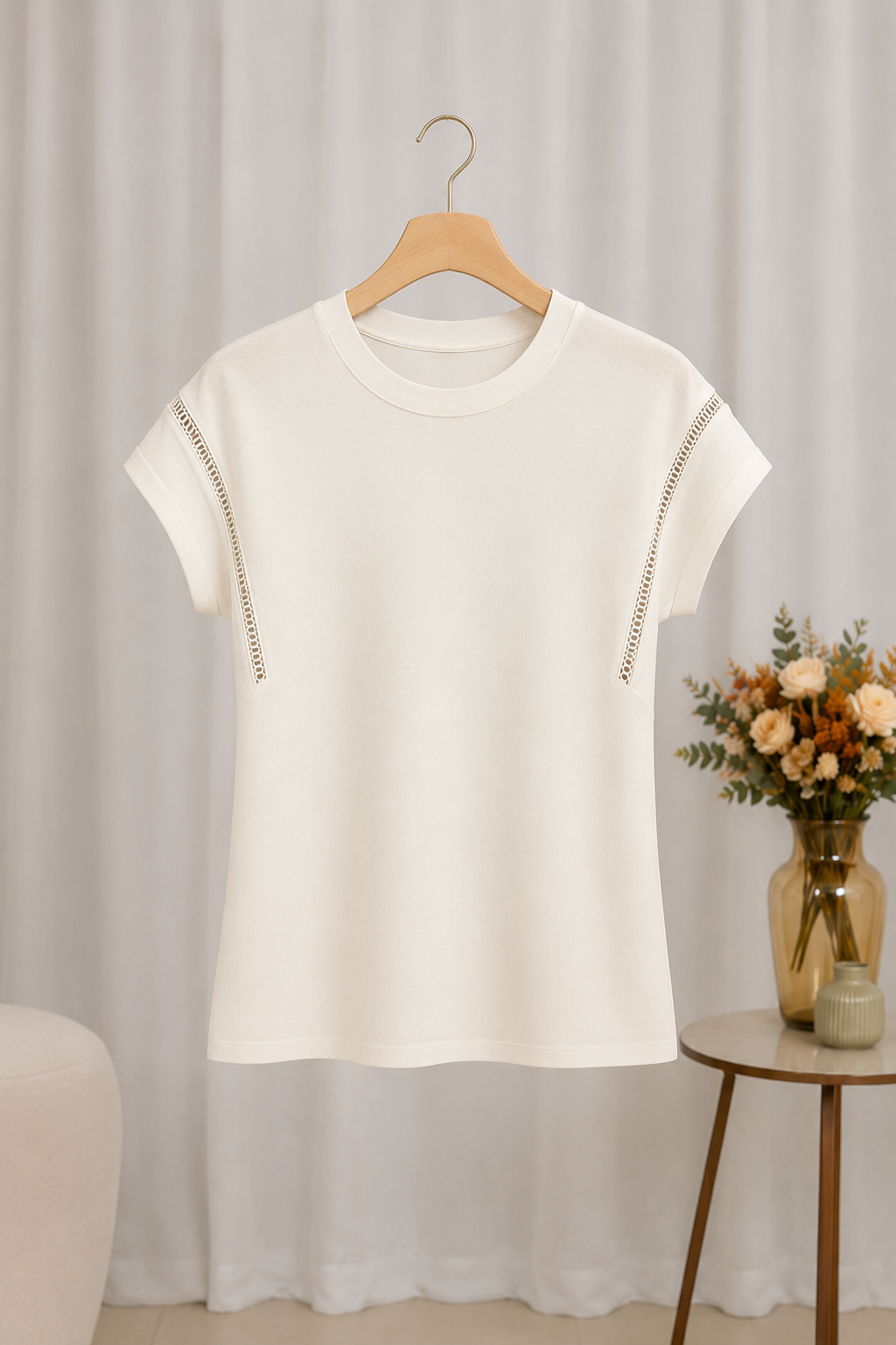 Blusa Cotton Lycra Muscle com Detalhe em Entremeio Betina Branca