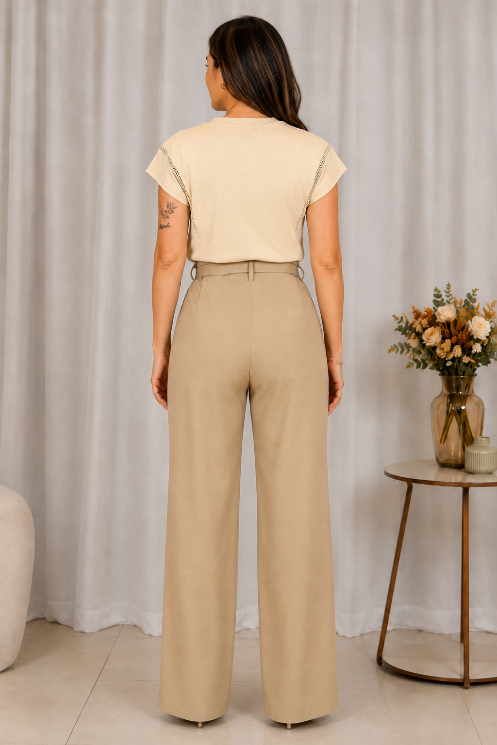 Blusa Cotton Lycra Muscle com Detalhe em Entremeio Betina Creme