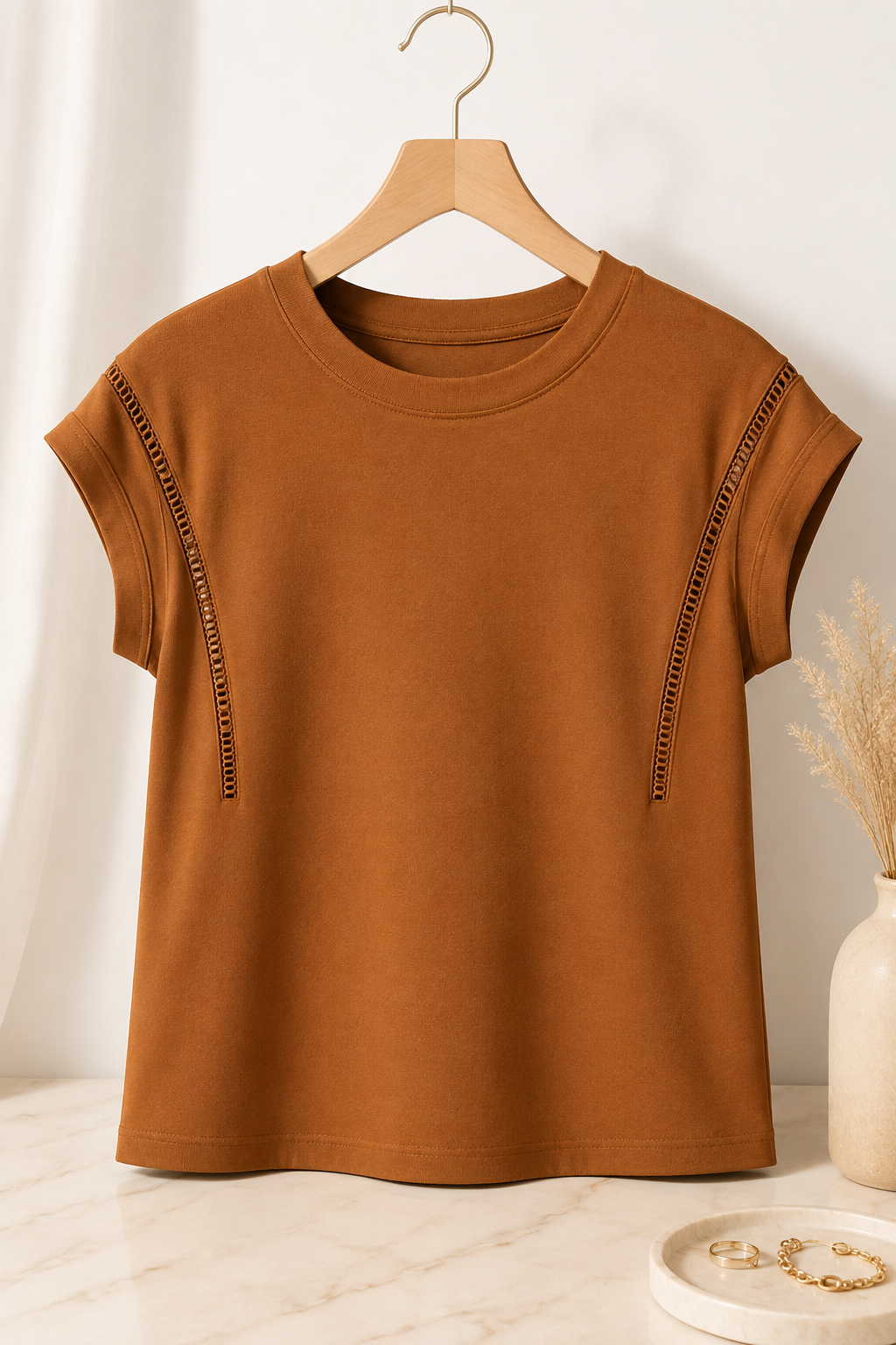 Blusa Cotton Lycra Muscle com Detalhe em Entremeio Betina Marrom