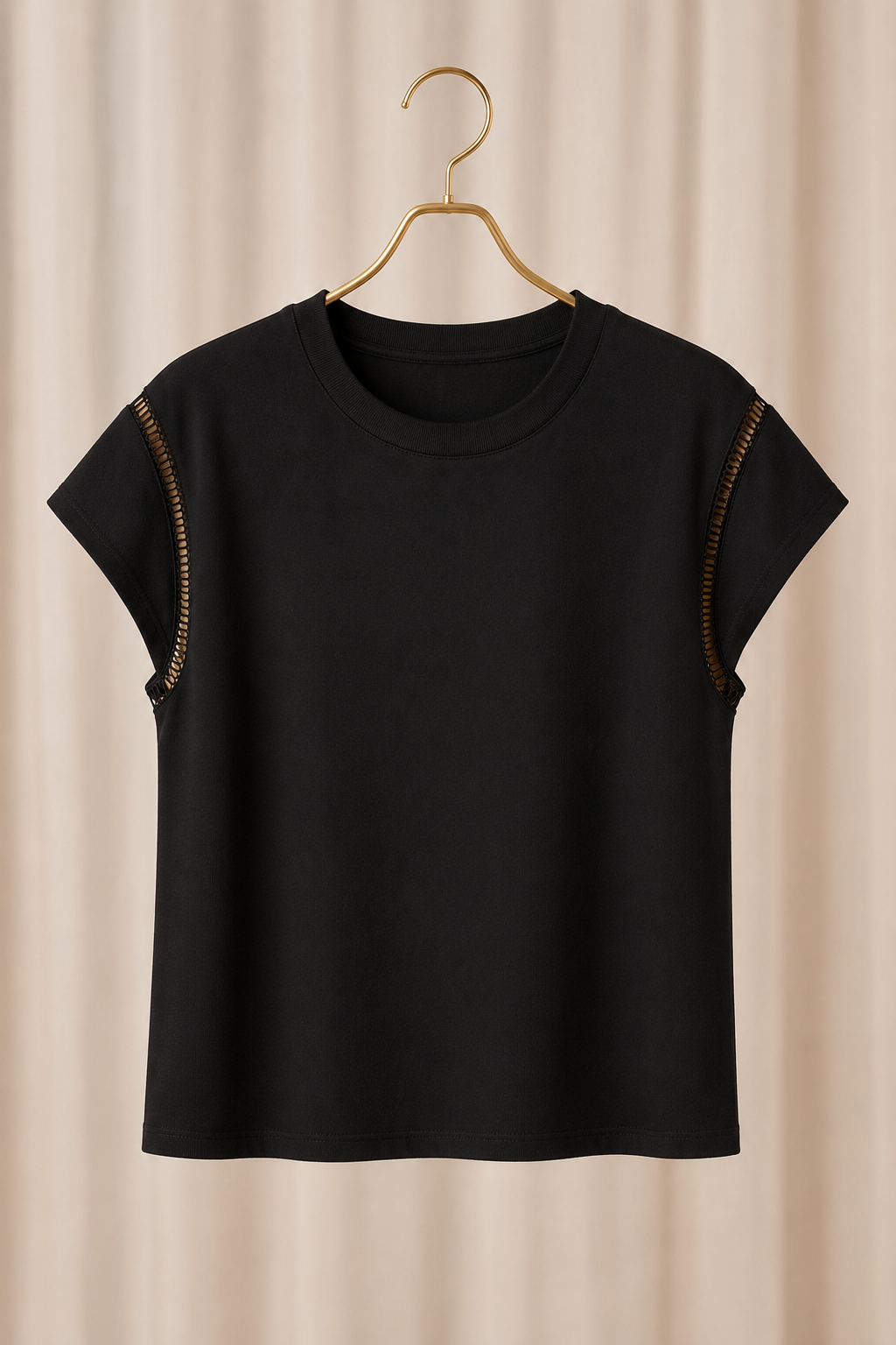 Blusa Cotton Lycra Muscle com Detalhe em Entremeio Betina Preta
