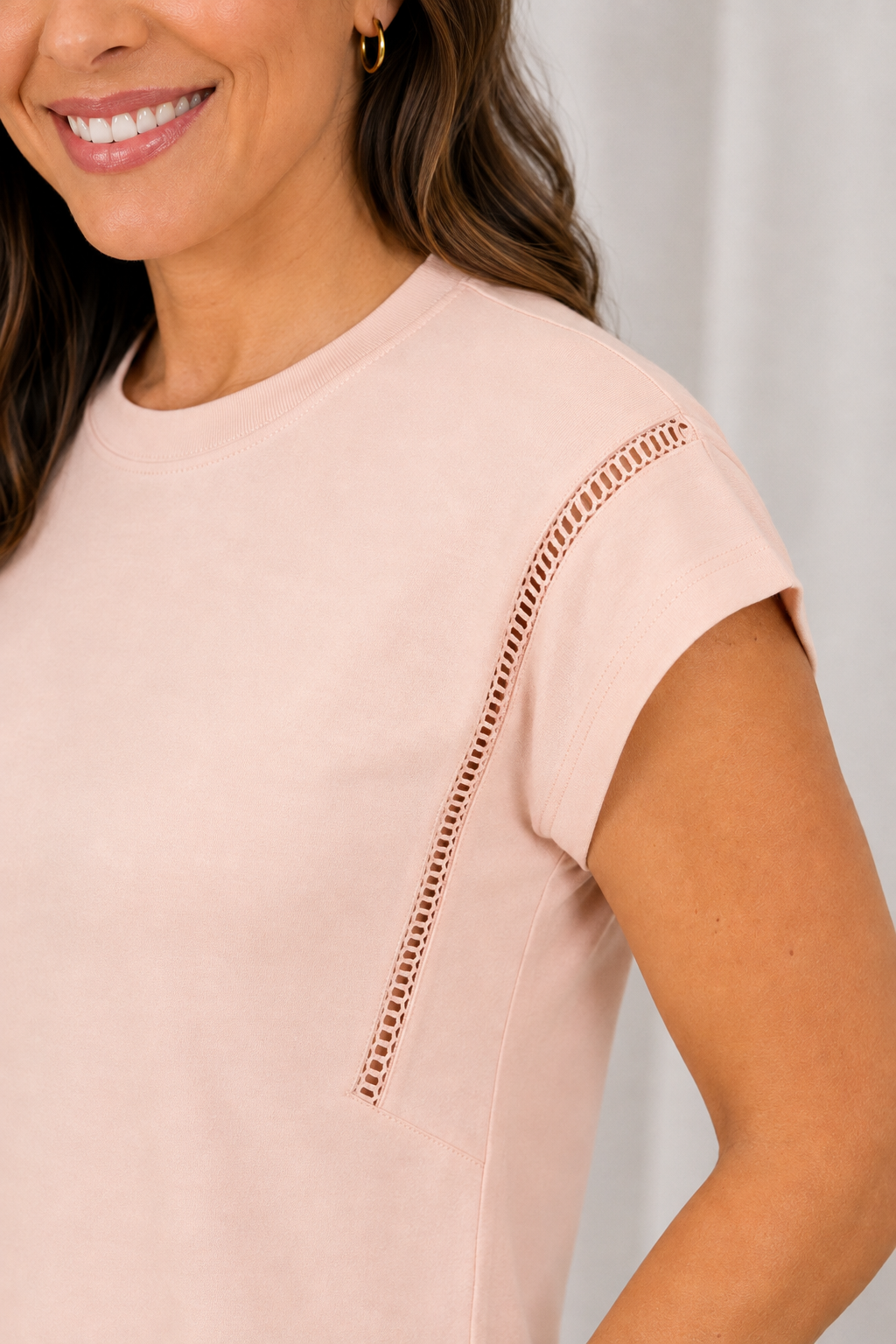 Blusa Cotton Lycra Muscle com Detalhe em Entremeio Betina Rosa
