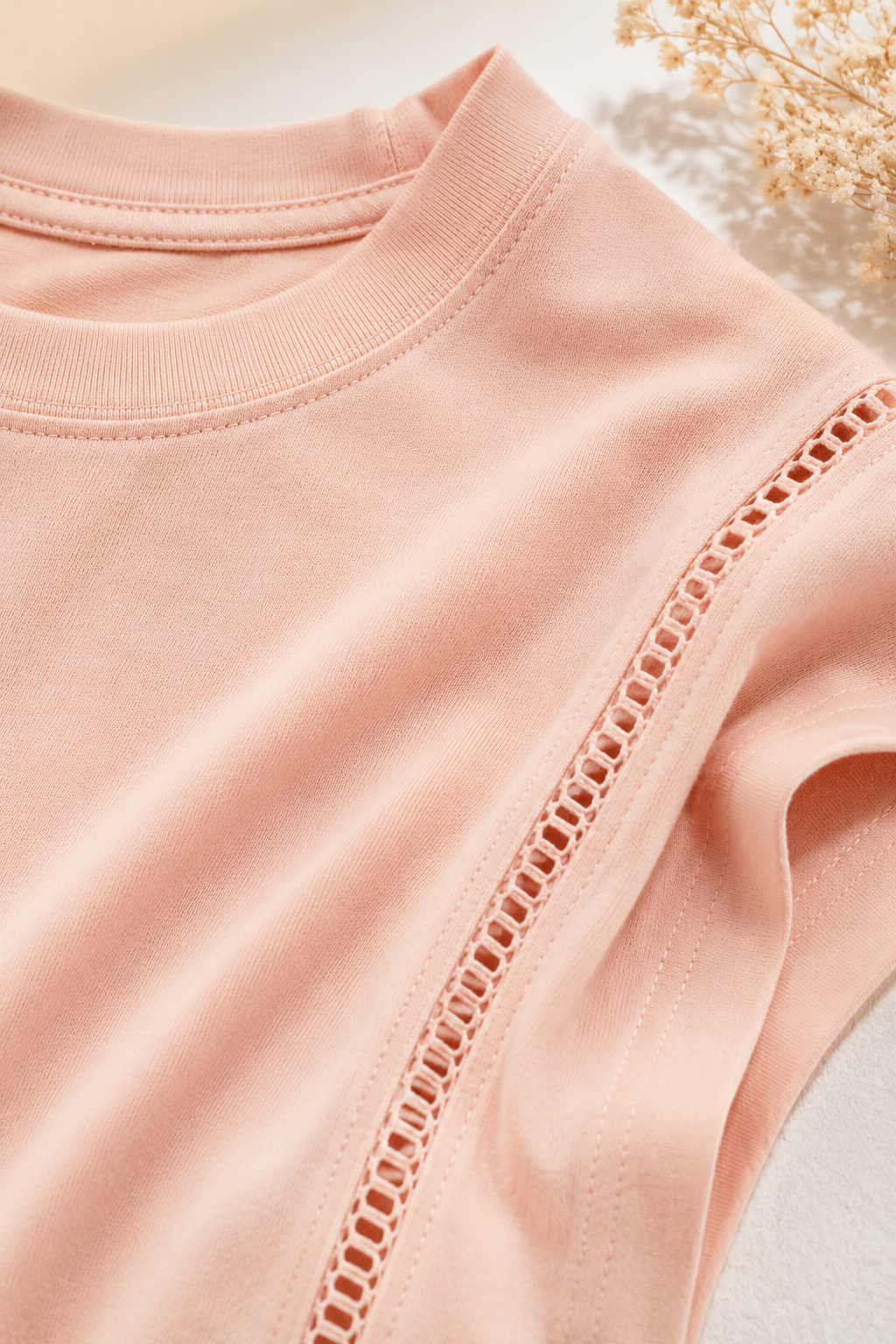 Blusa Cotton Lycra Muscle com Detalhe em Entremeio Betina Rosa
