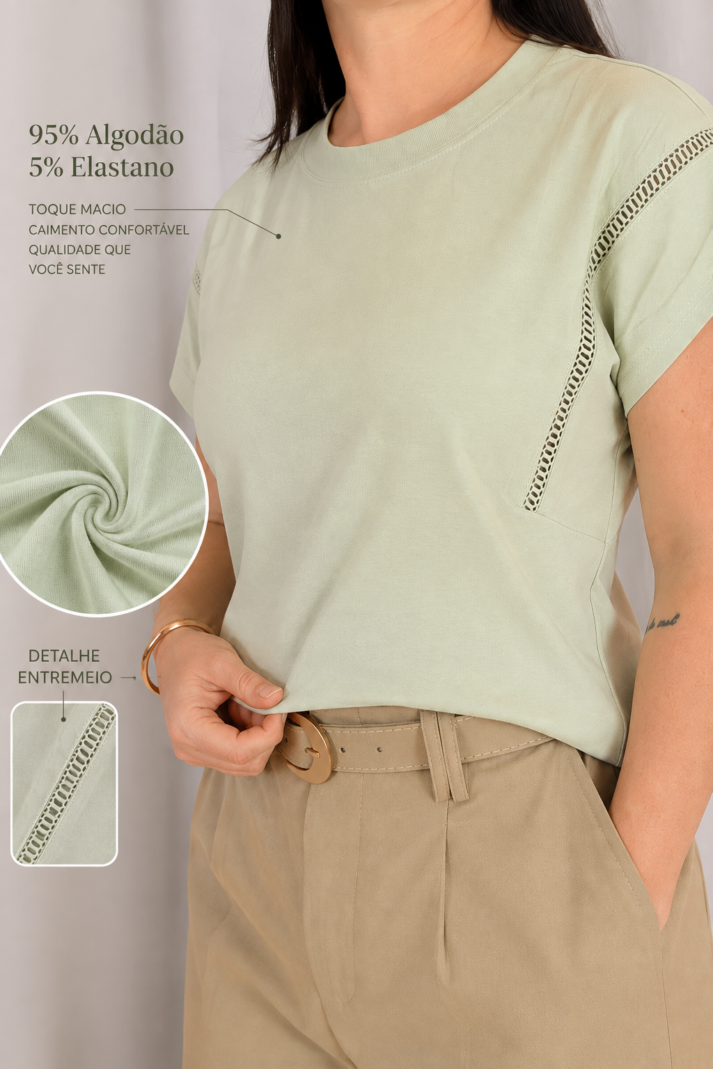 Blusa Cotton Lycra Muscle com Detalhe em Entremeio Betina Verde