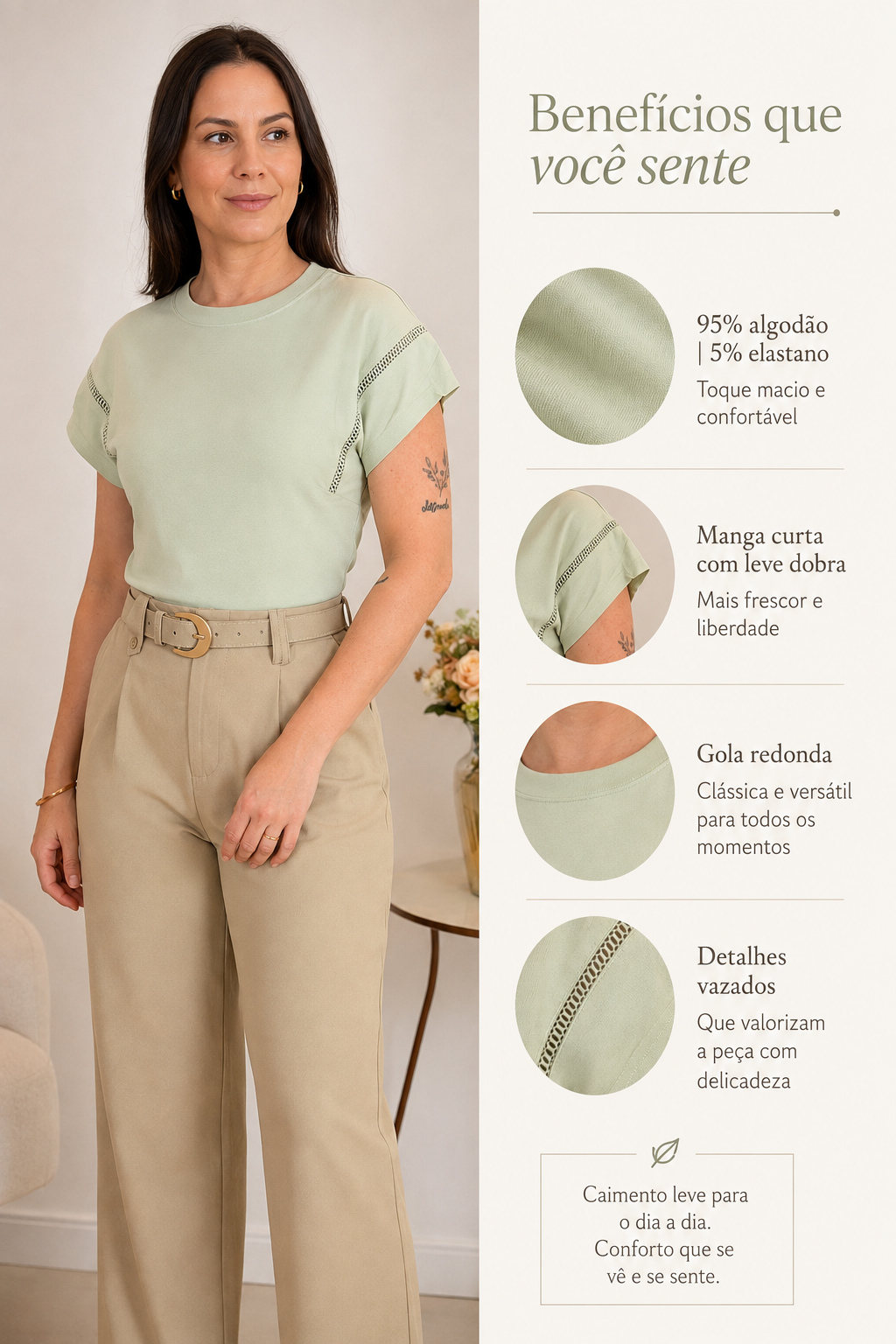 Blusa Cotton Lycra Muscle com Detalhe em Entremeio Betina Verde