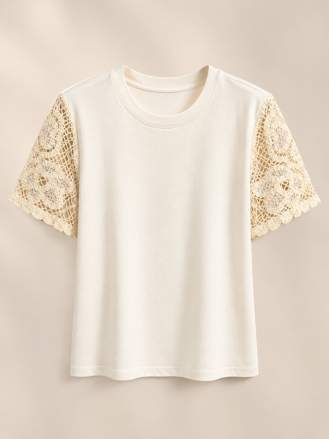 Blusa Cotton Lycra com Manga em Crochê Leonor Branca