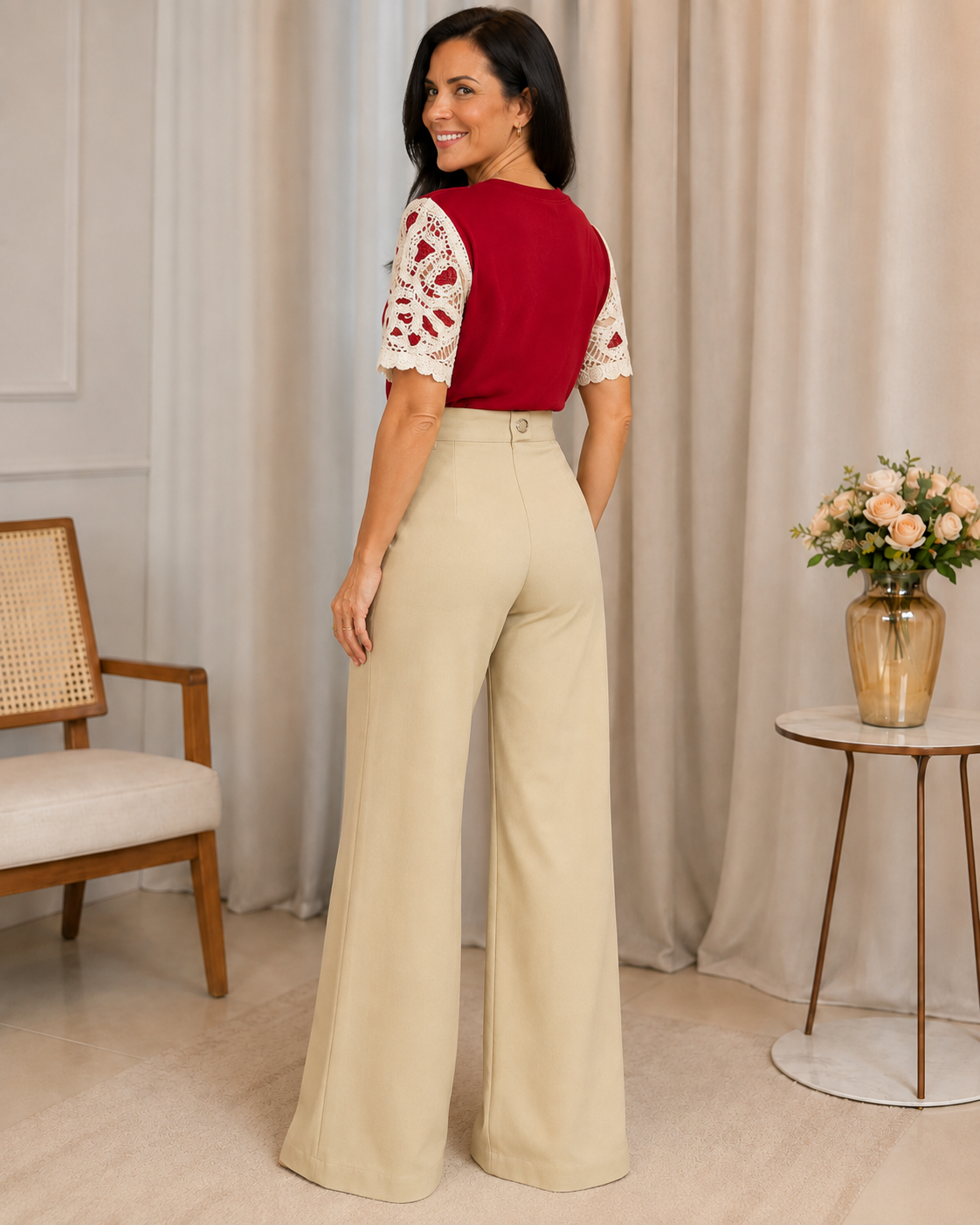 Blusa Cotton Lycra com Manga em Crochê Leonor Vermelha