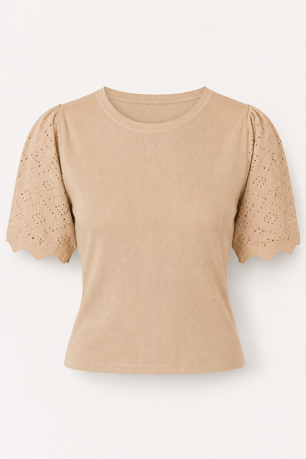 Blusa Manga Curta Que Estica Detalhe Vazado Vivian Bege