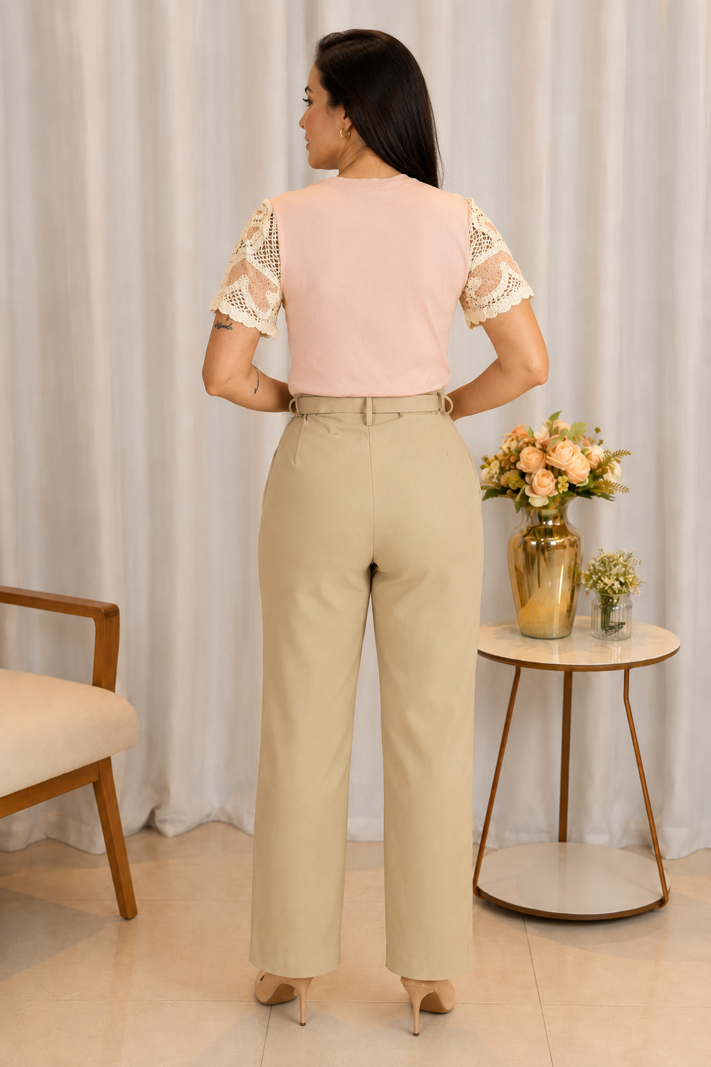 Blusa Cotton Lycra com Manga em Crochê Leonor Rosa