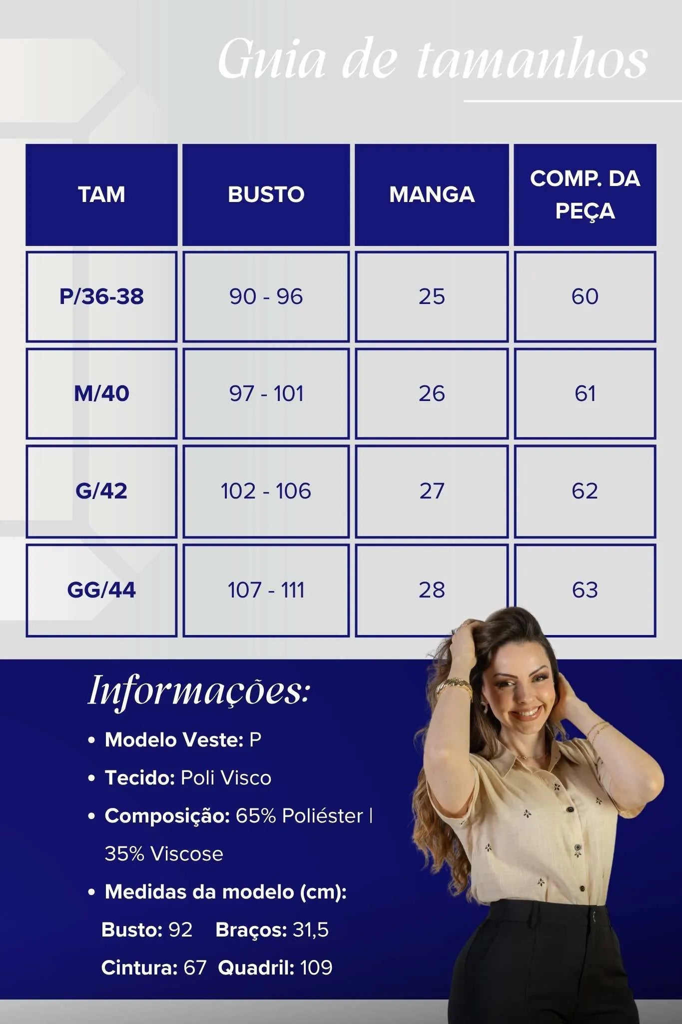 Camisa Manga Curta Bordada Poli Visco Bruna Bege