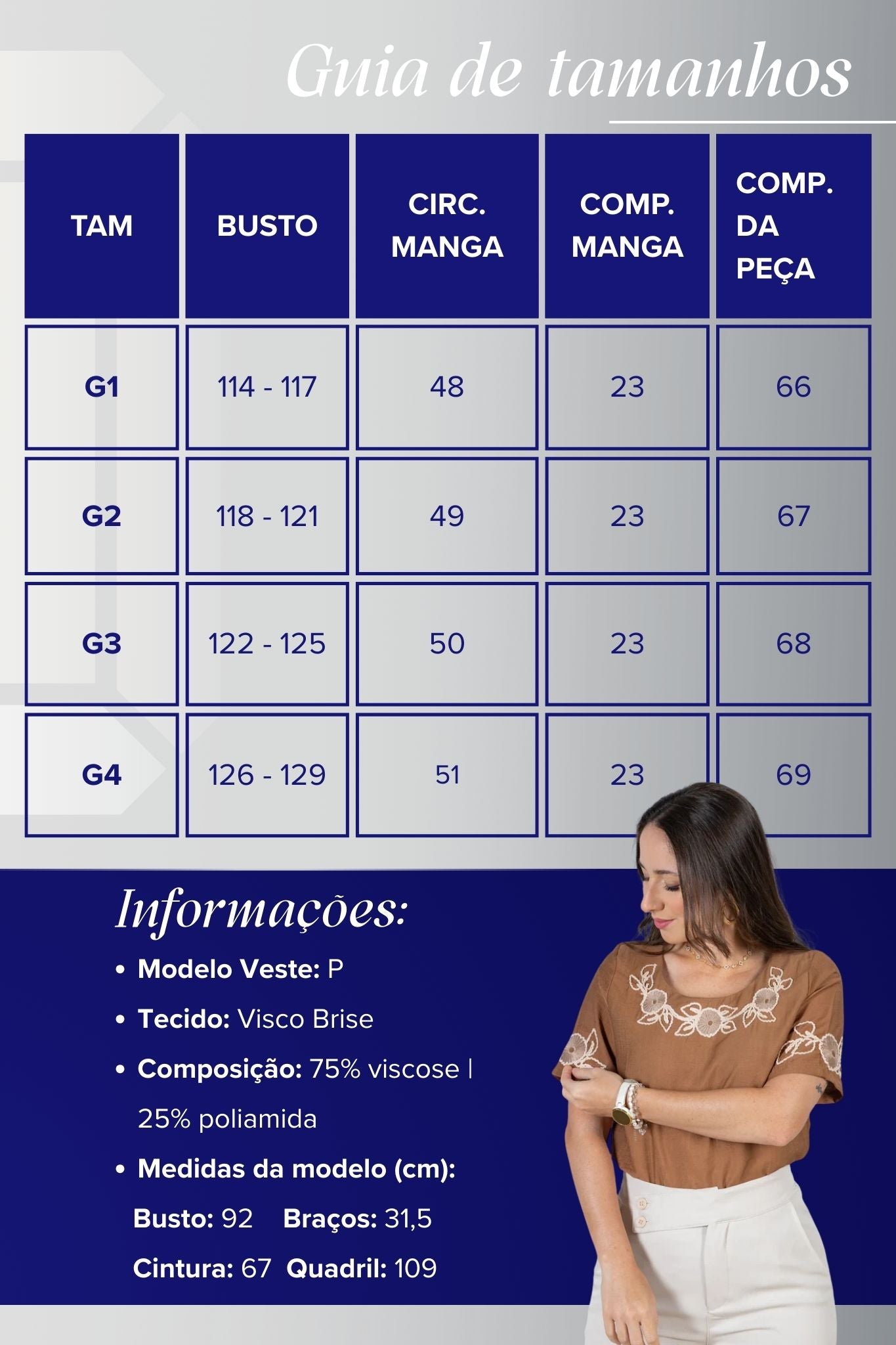 Blusa Manga Curta com Detalhes Bordados Colo Visco Brise Camila Marrom
