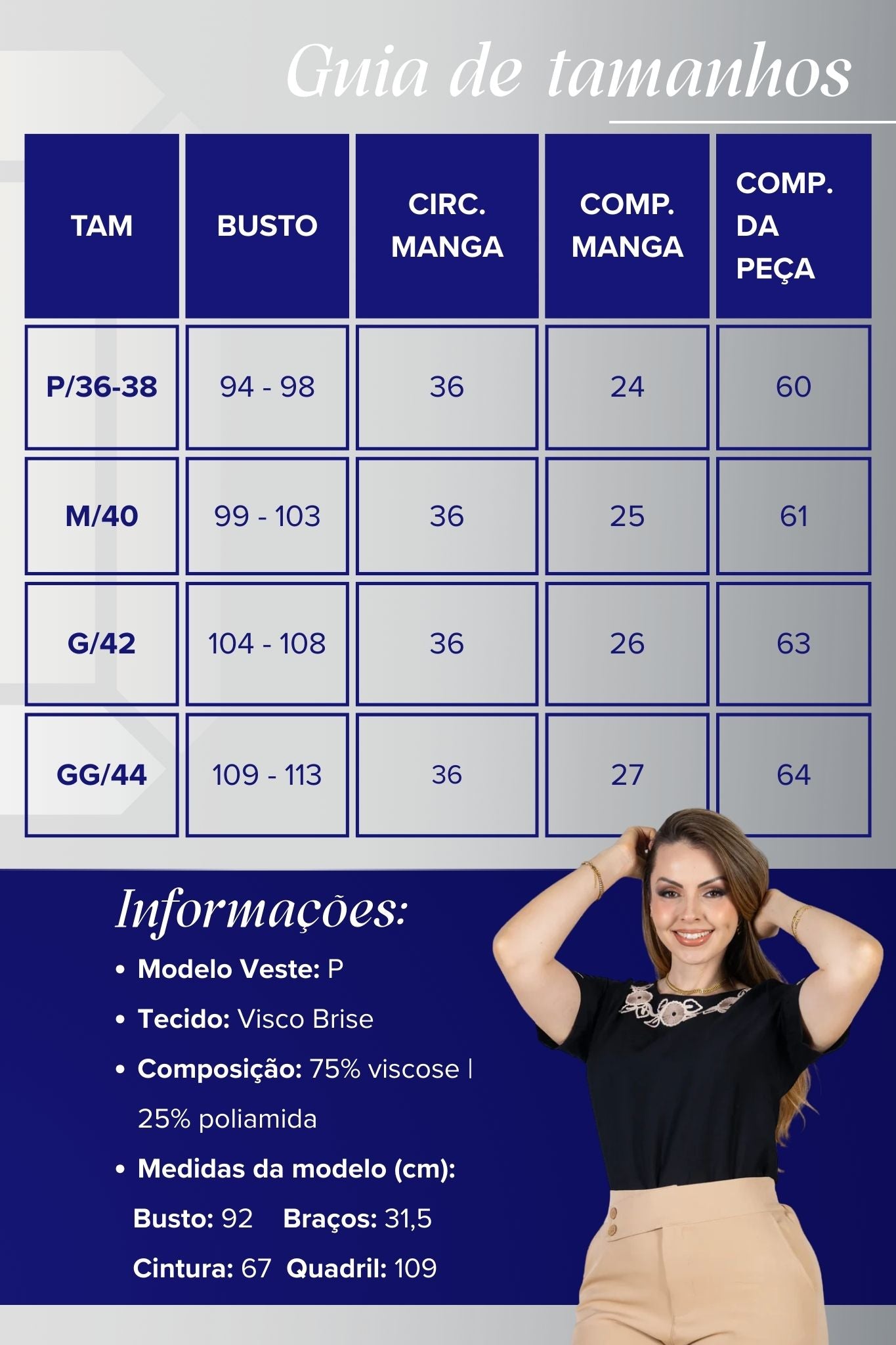 Blusa Manga Curta com Detalhes Bordados Colo Visco Brise Camila Preta
