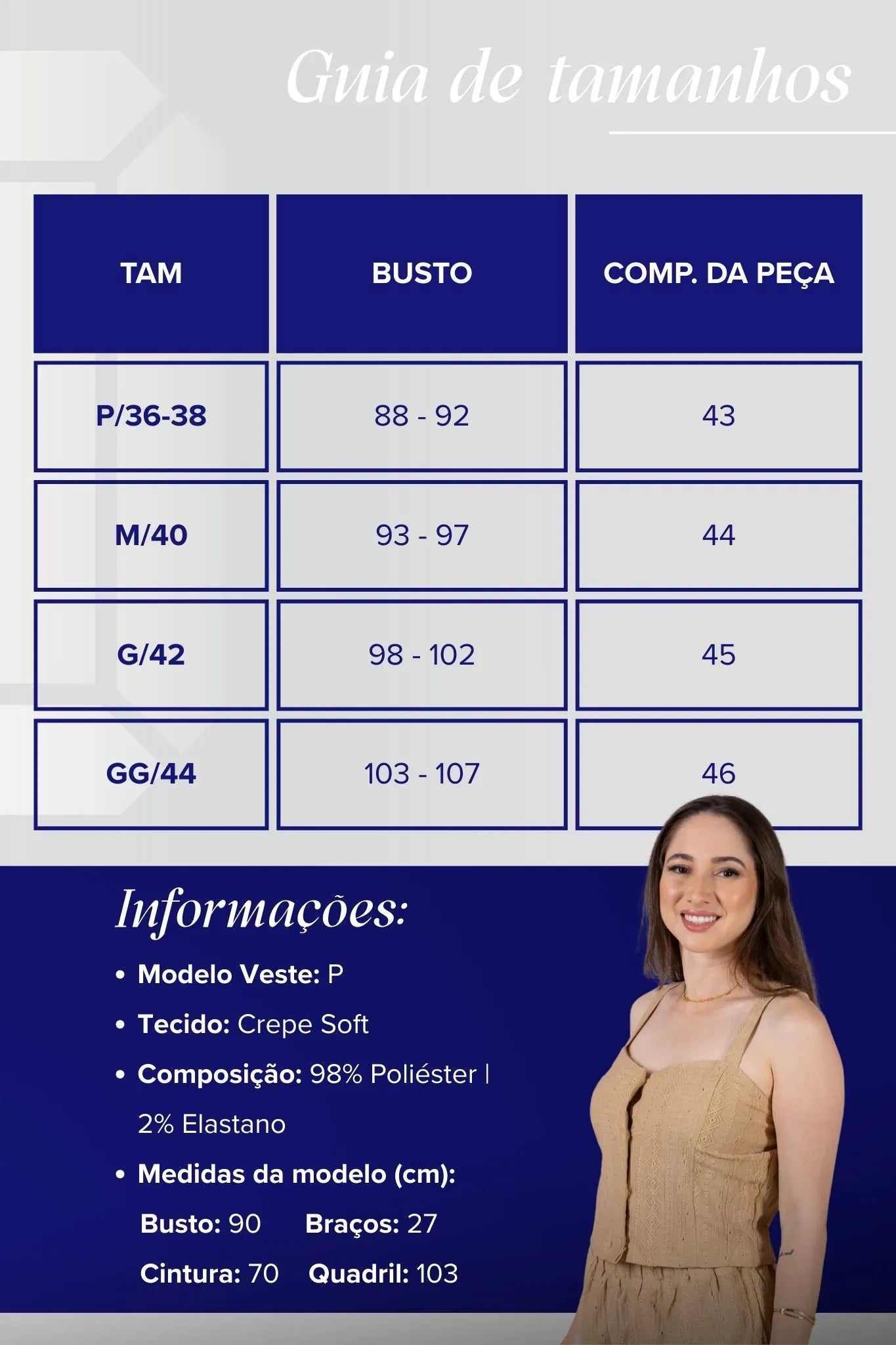 Cropped Alça com Bordado e Botões Crepe Soft Carla Bege