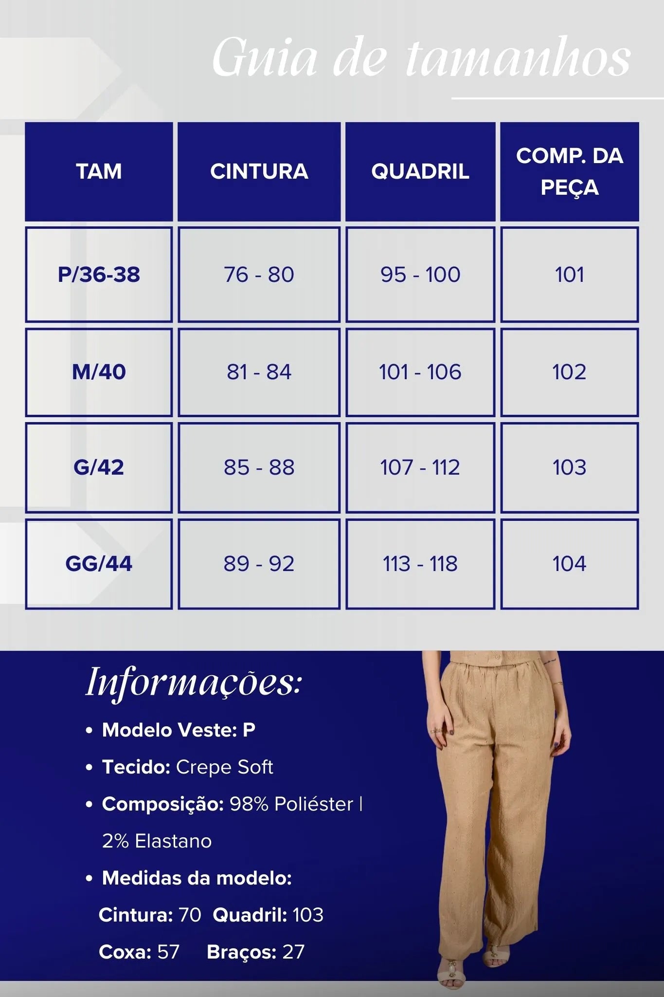Calça Pantalona Bordado e Cós com Elástico Cepe Soft Carla Bege