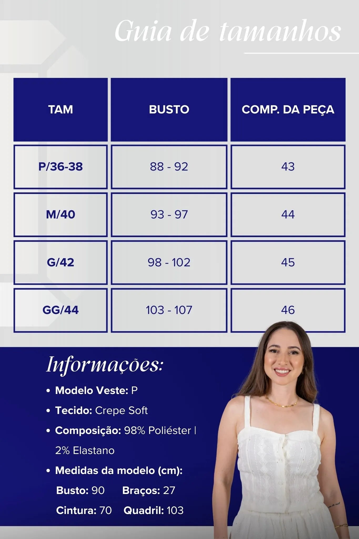 Cropped Alça com Bordado e Botões Crepe Soft Carla Off White